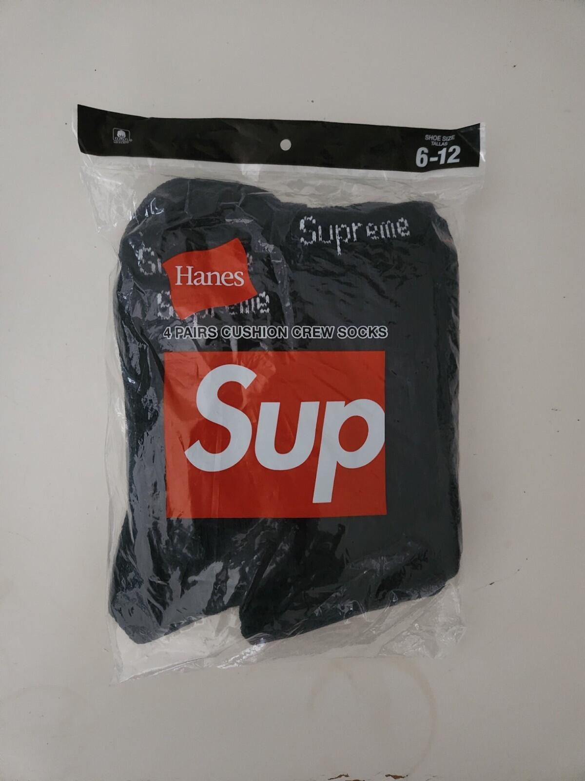 SS25 Supreme Hanes crew socks ( 4 pack ) Black Cotton Sock New Unopened