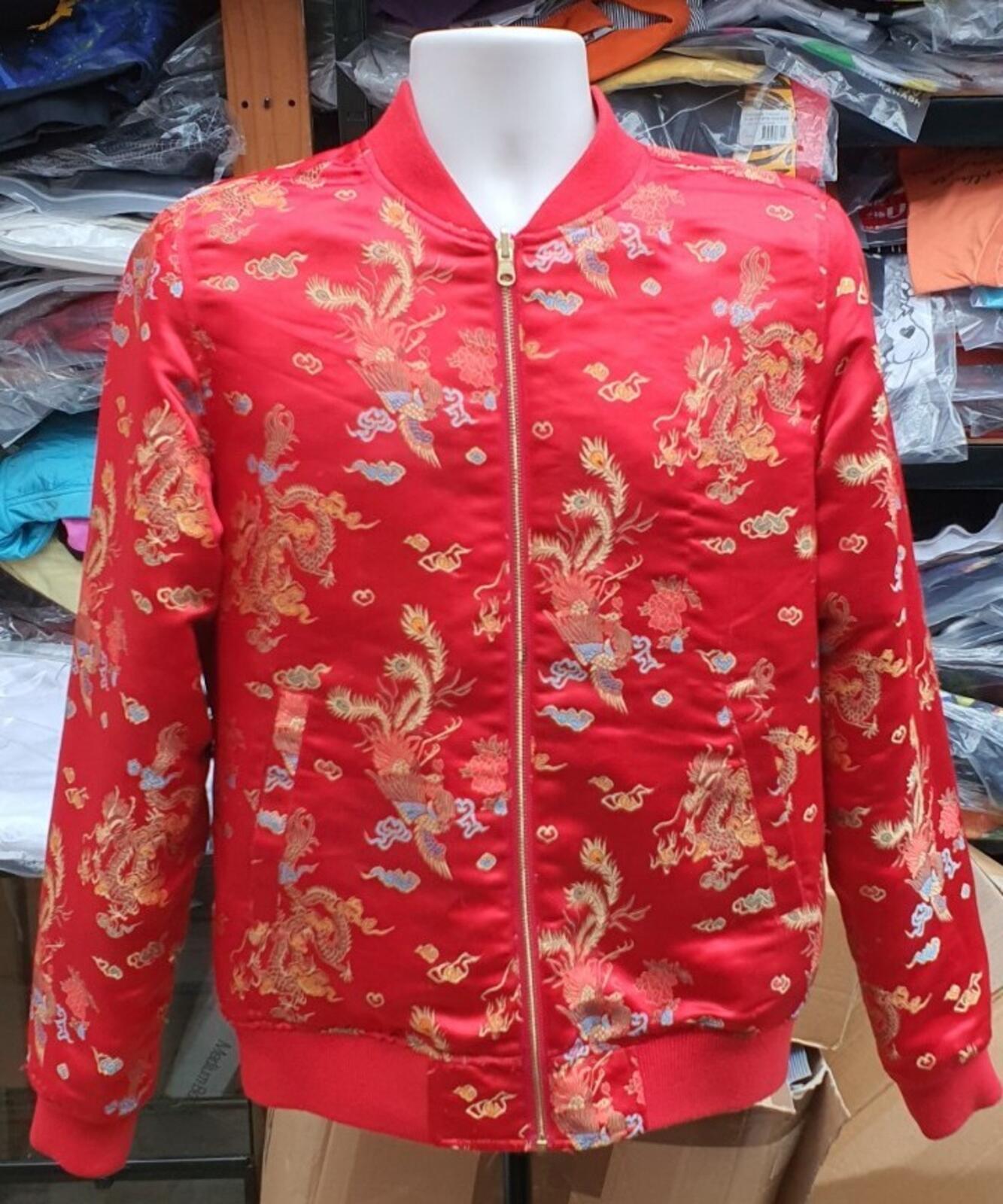 SS15 Supreme Emperor reversible bomber red satin jacket M medium dragon Chinese