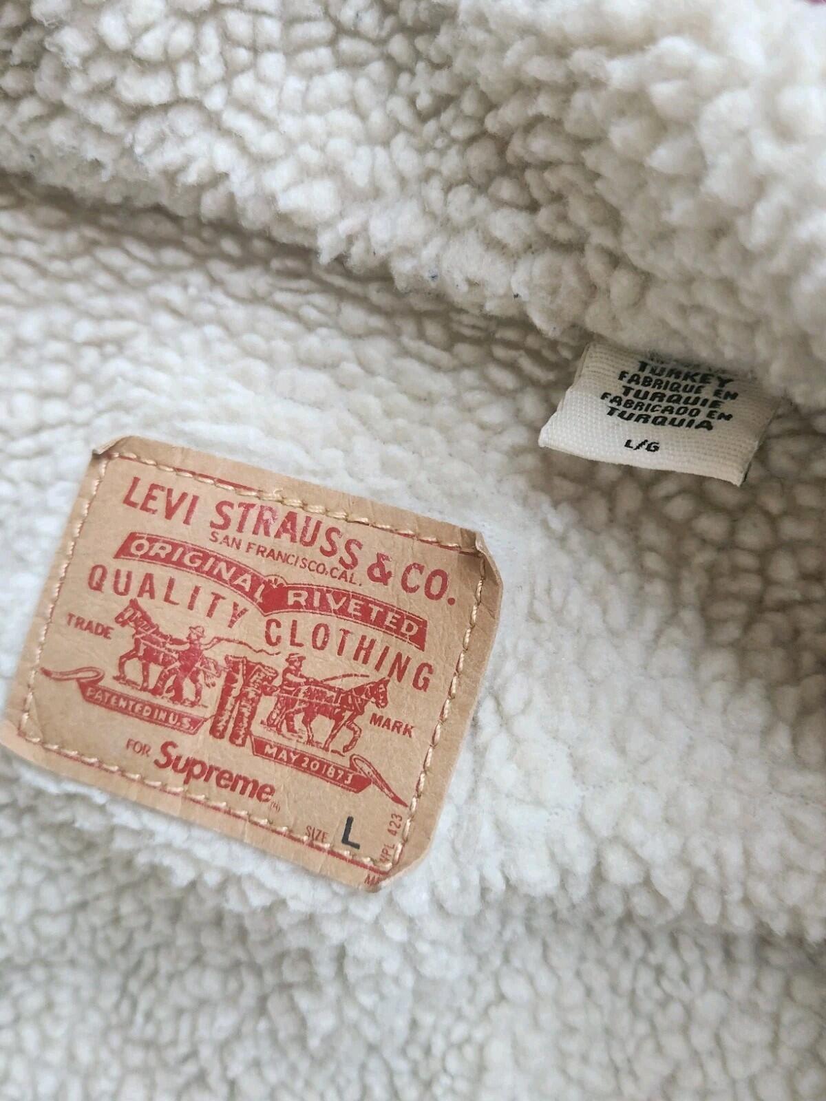 FW16 Supreme Levis Bleached Sherpa Trucker Denim Jacket Size L