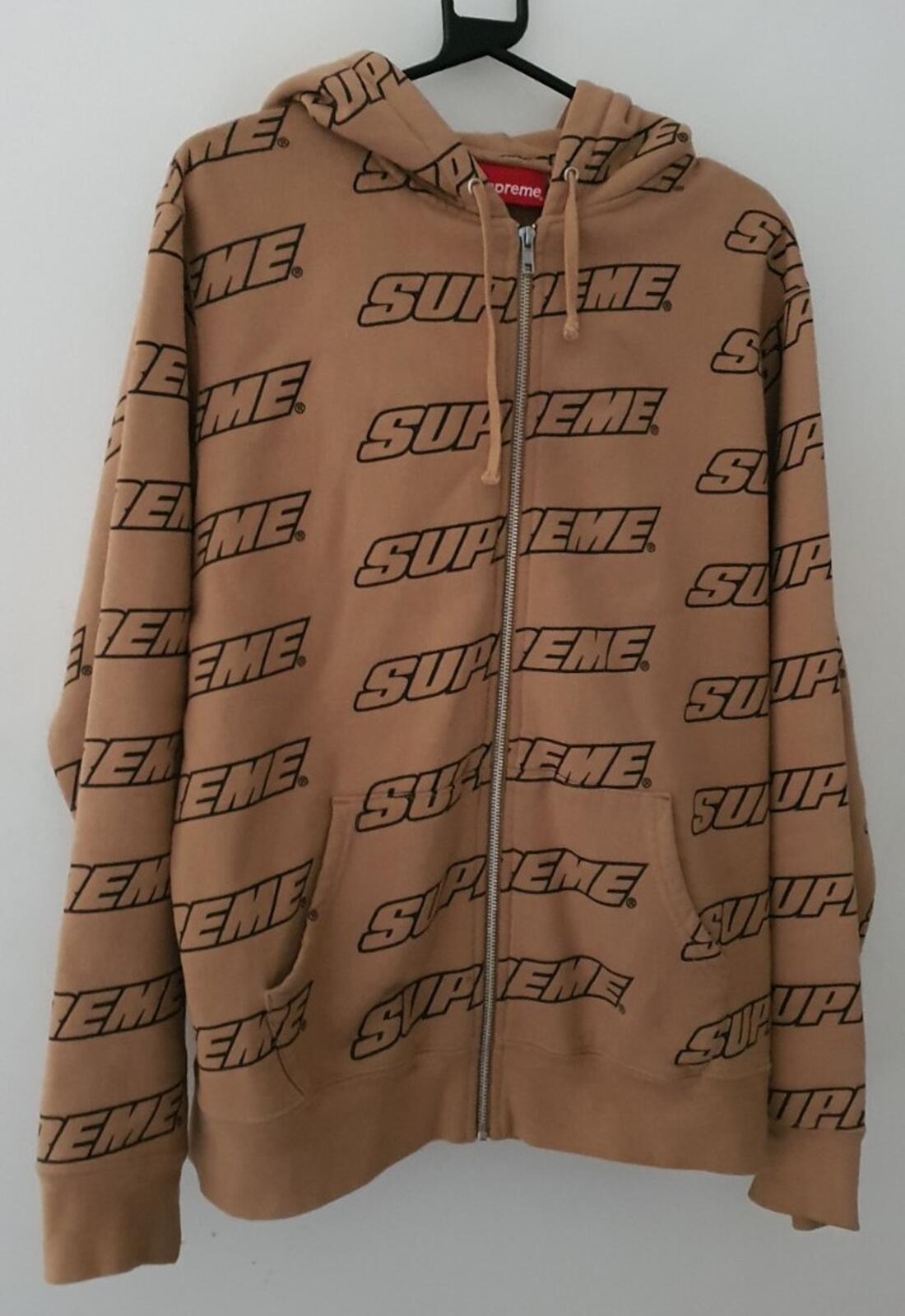SS18 Supreme Repeat Zip Up hooded sweatshirt light brown size M medium hoodie