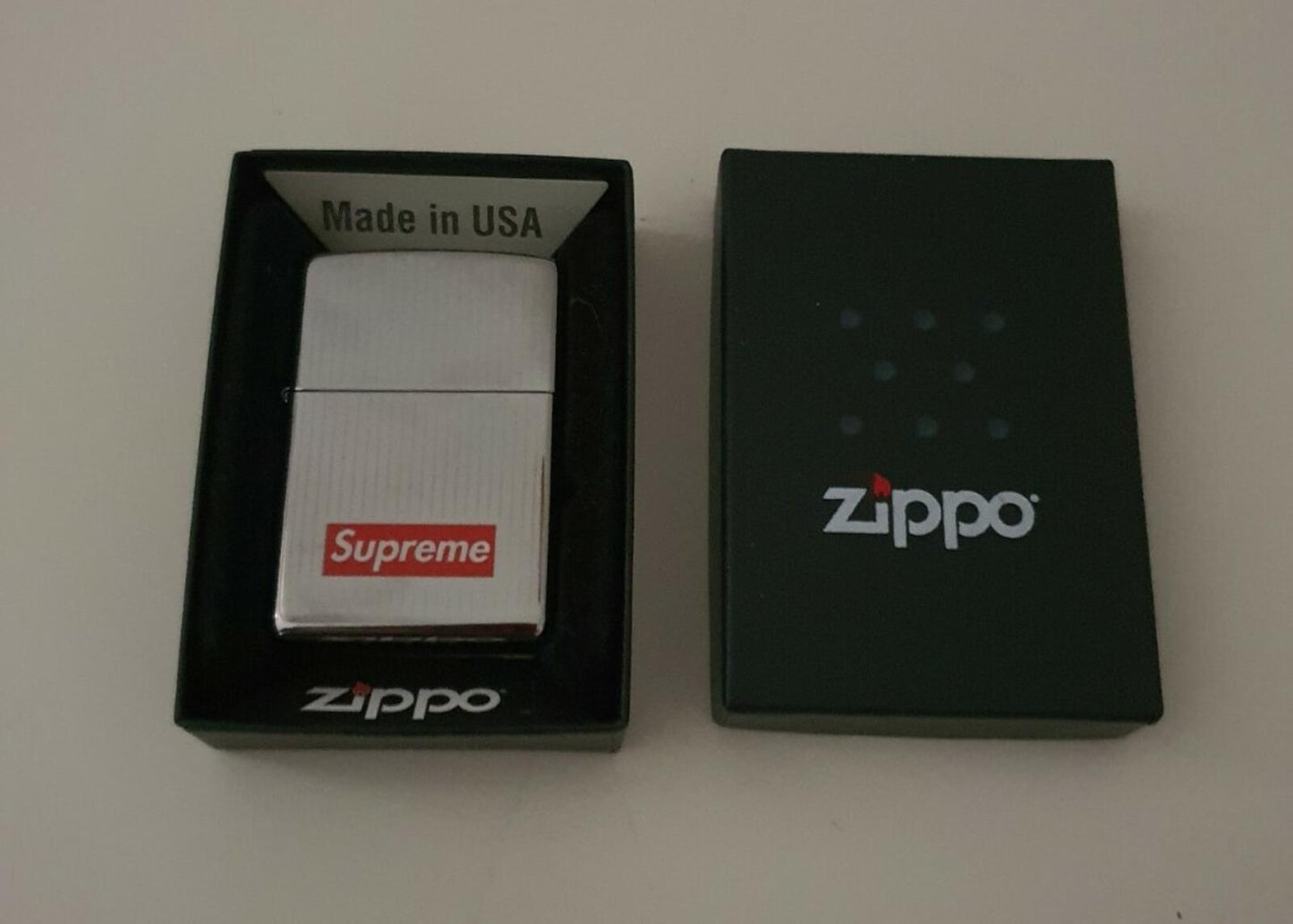 FW15 Supreme Engraved Stripe Zippo silver lighter Rare Accessory