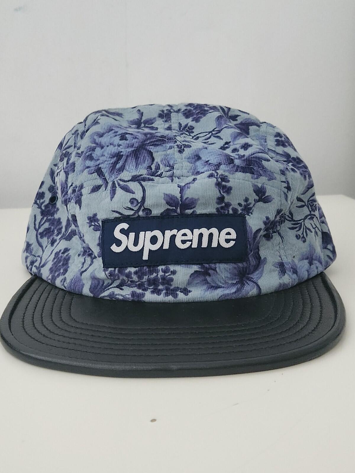 FW12 Supreme x Liberty Art Fabrics Floral Camp Cap vintage hat Leather Visor