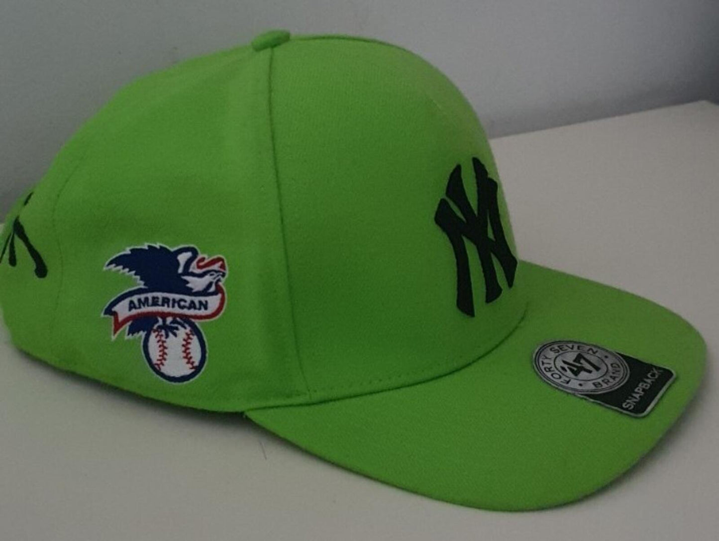 SS15 Supreme x Yankees x 47 brand lime green 5-panel cap Rare Baseball Hat