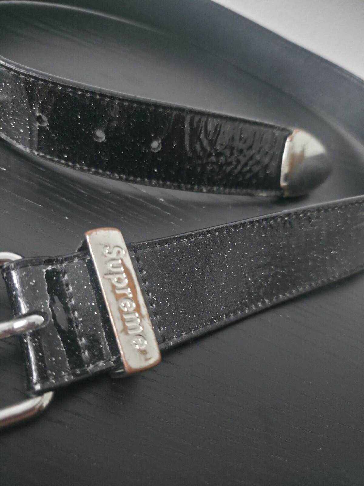 FW22 Supreme Glitter Vinyl Ranger Gürtel Schwarzes Leder Größe M