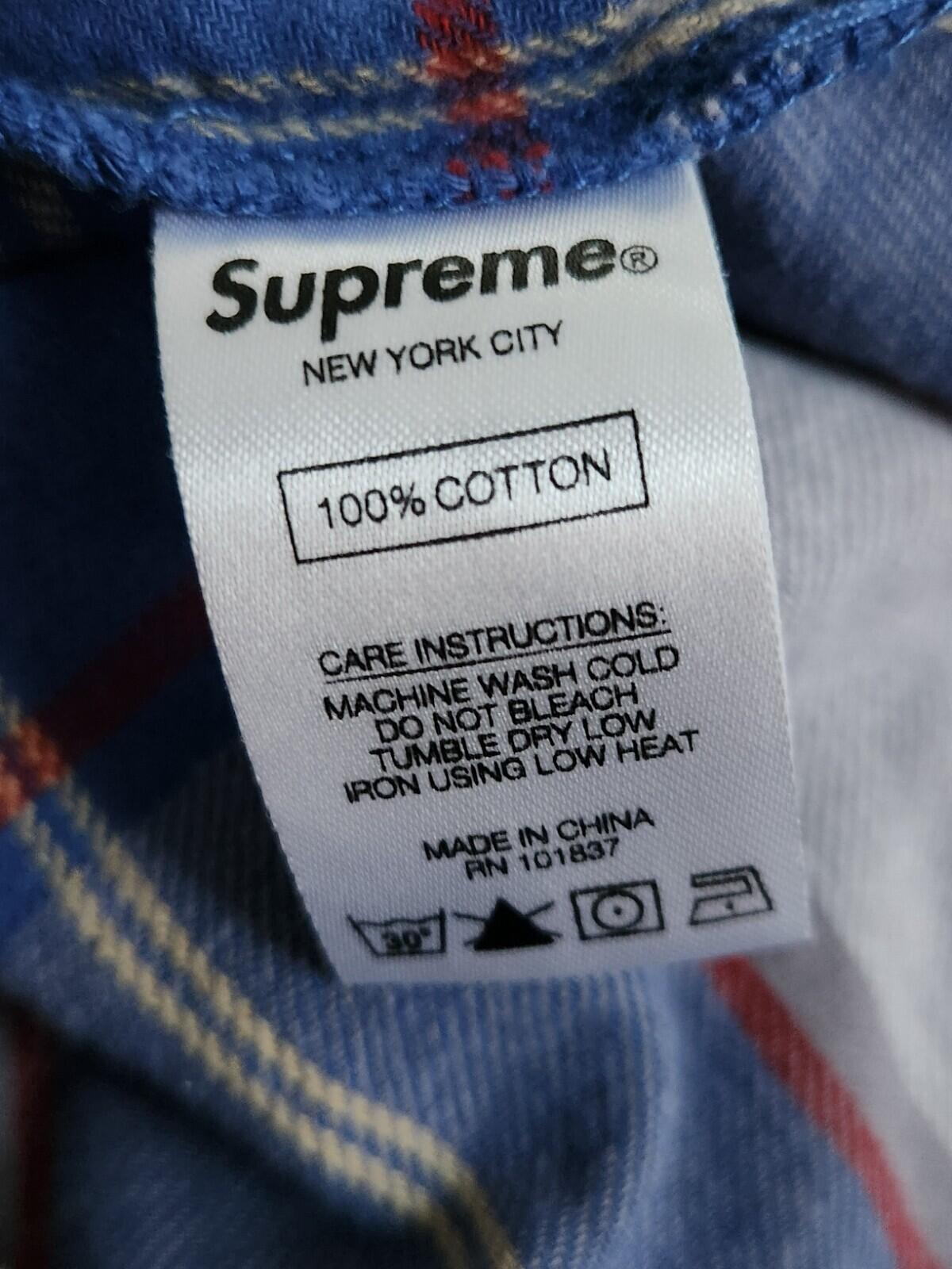 FW17 Supreme God Bless Plaid Flannel Shirt Blue Grey Size M Medium Blessed