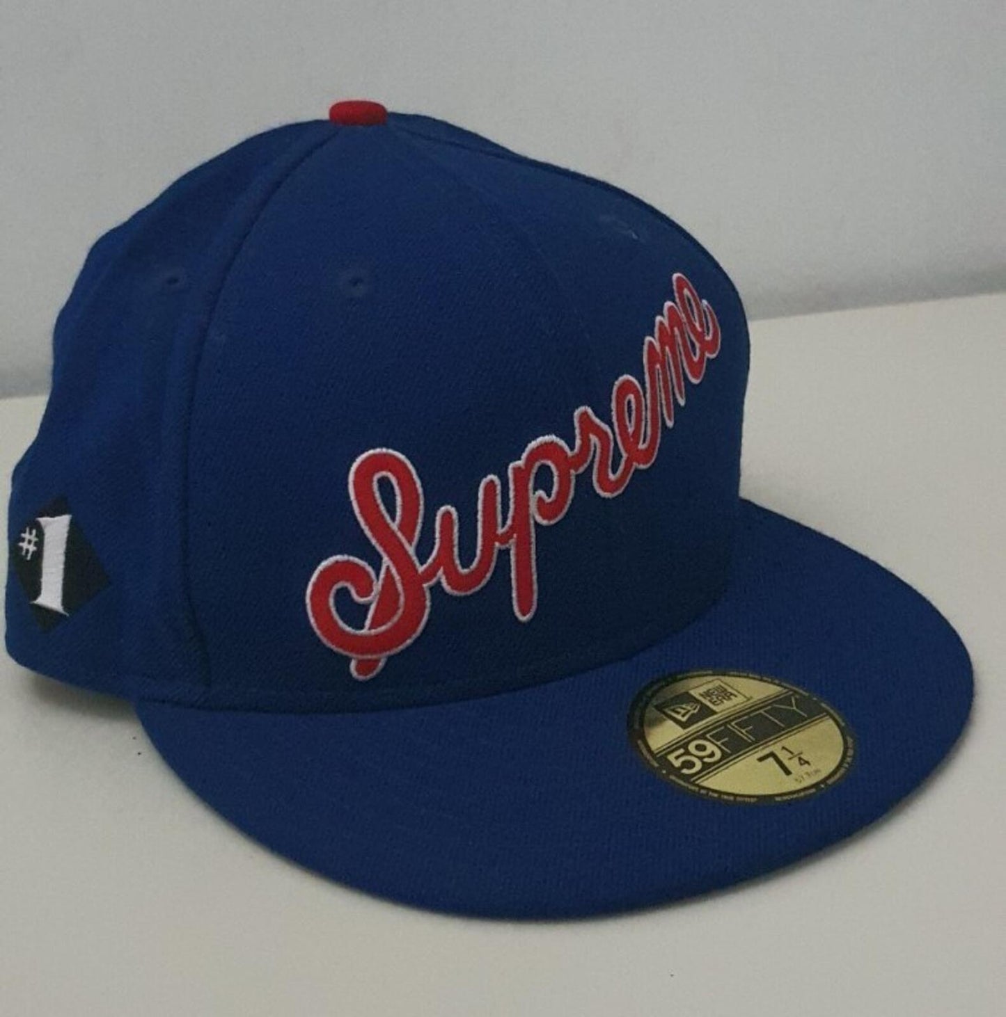 SS12 Supreme NO 1 Script New Era 59fifty fitted cap size 7 1/4 blue hat Vintage