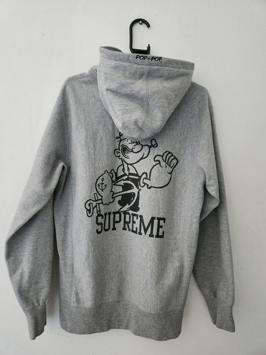 FW10 Supreme Popeye Hooded Sweatshirt L Large Hoodie Heather Grey Vintage 2010