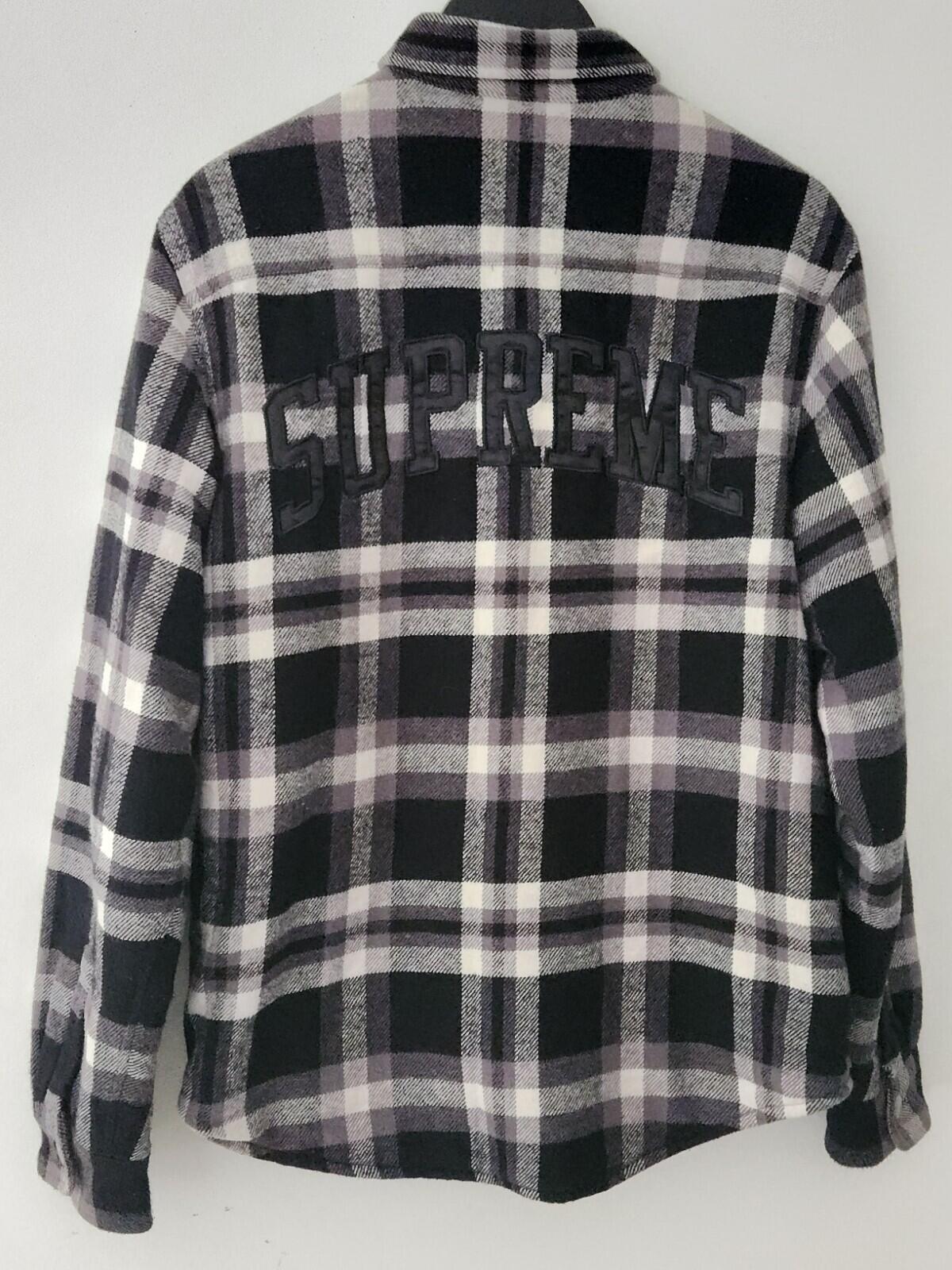 FW17 Supreme Quilted Arc Logo Flannel Shirt Black Size M