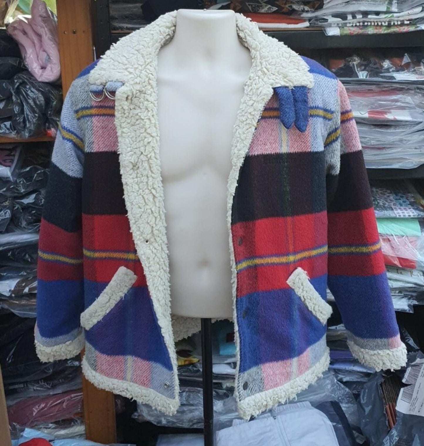 FW17 Supreme Plaid Shearling Bomber Jacket Coat Size S