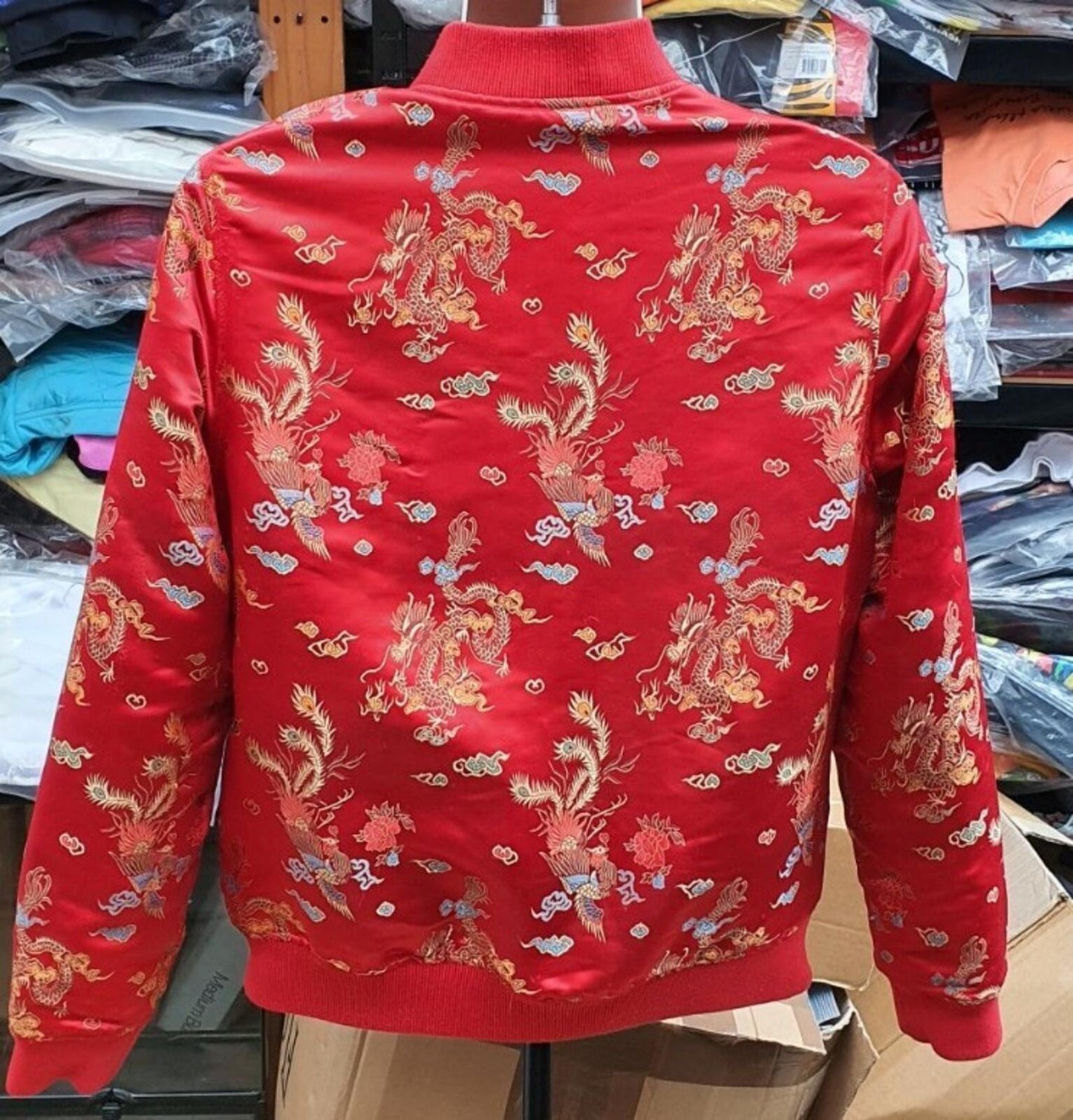 SS15 Supreme Emperor reversible bomber red satin jacket M medium dragon Chinese