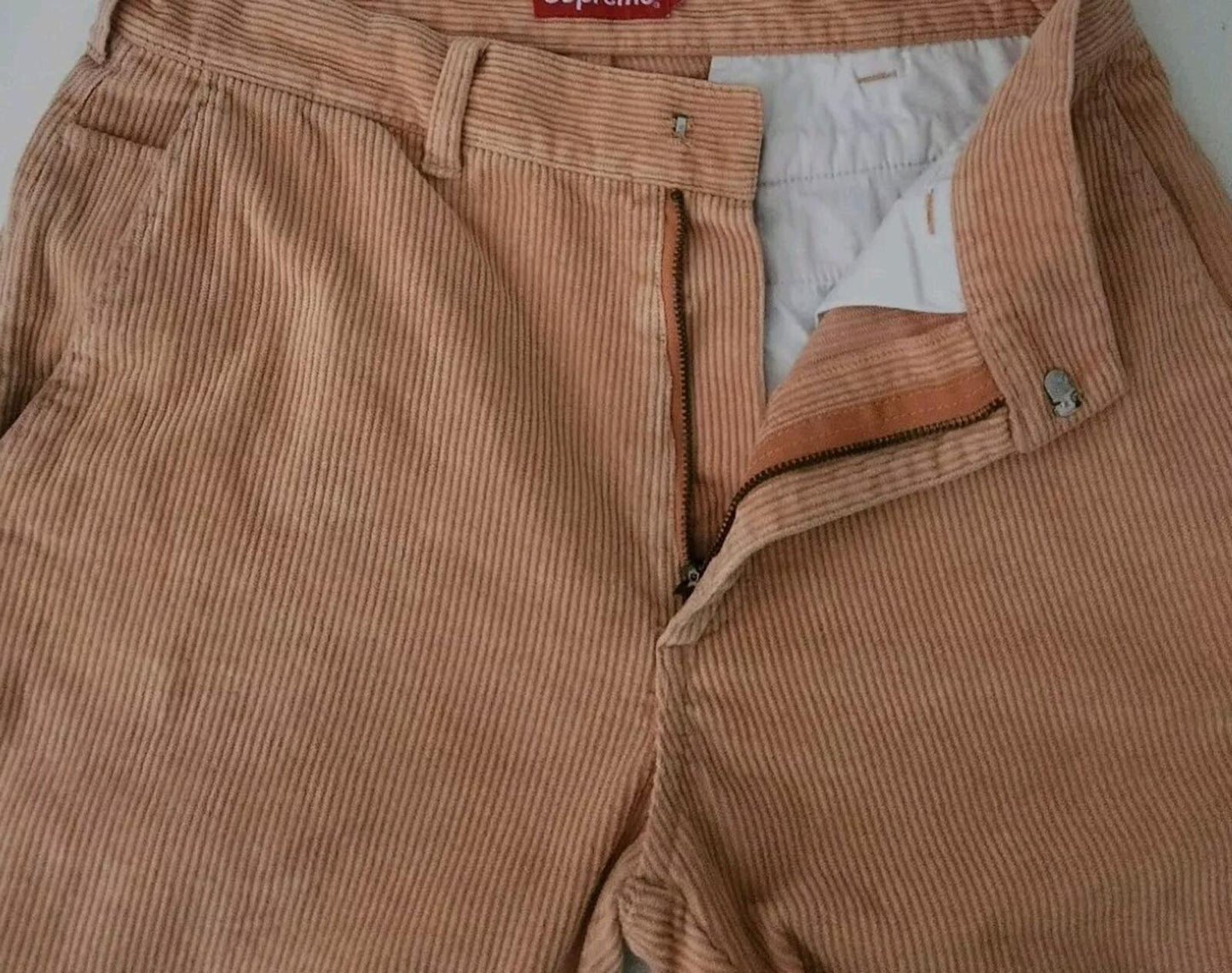 FW17 Supreme Corduroy Work Pant Größe 34 W34 L32 Reißverschluss Hose Peach