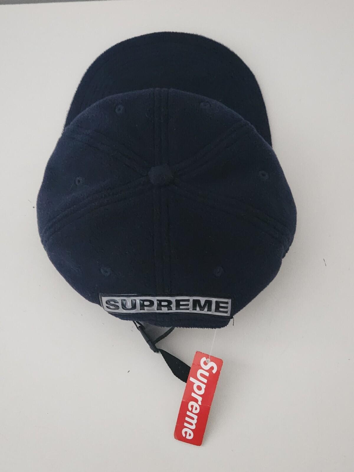 FW16 Supreme Polartec Fleece 6-panel Navy hat cap Reflective patch New with tag