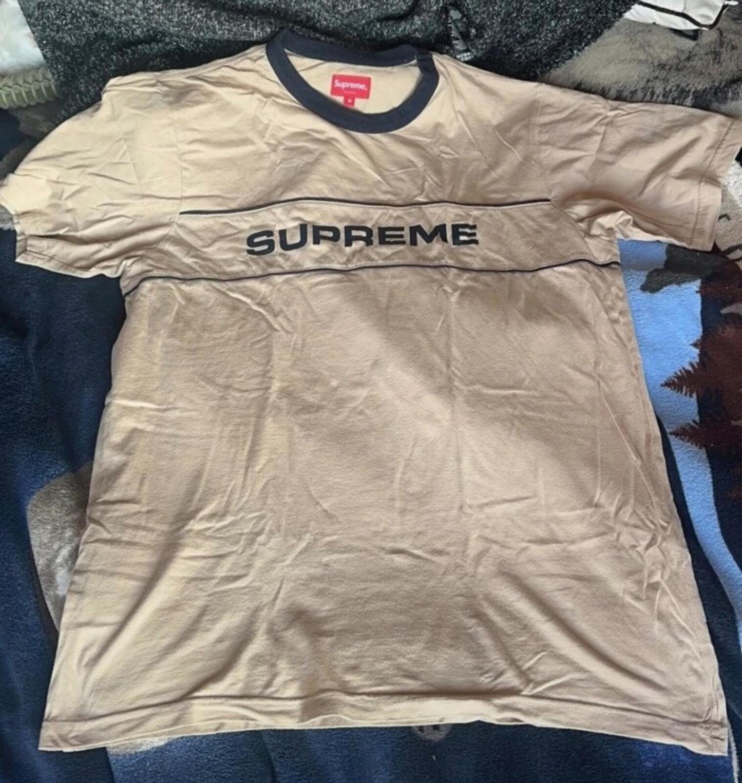 SS18 Supreme Team Ringer Tee size M medium tan T-shirt