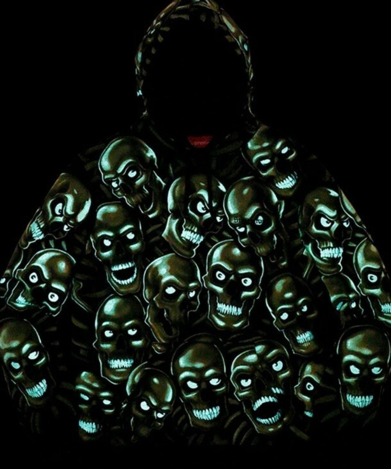SS18 Supreme Skull Pile hooded sweatshirt L large glow in the dark hoodie green