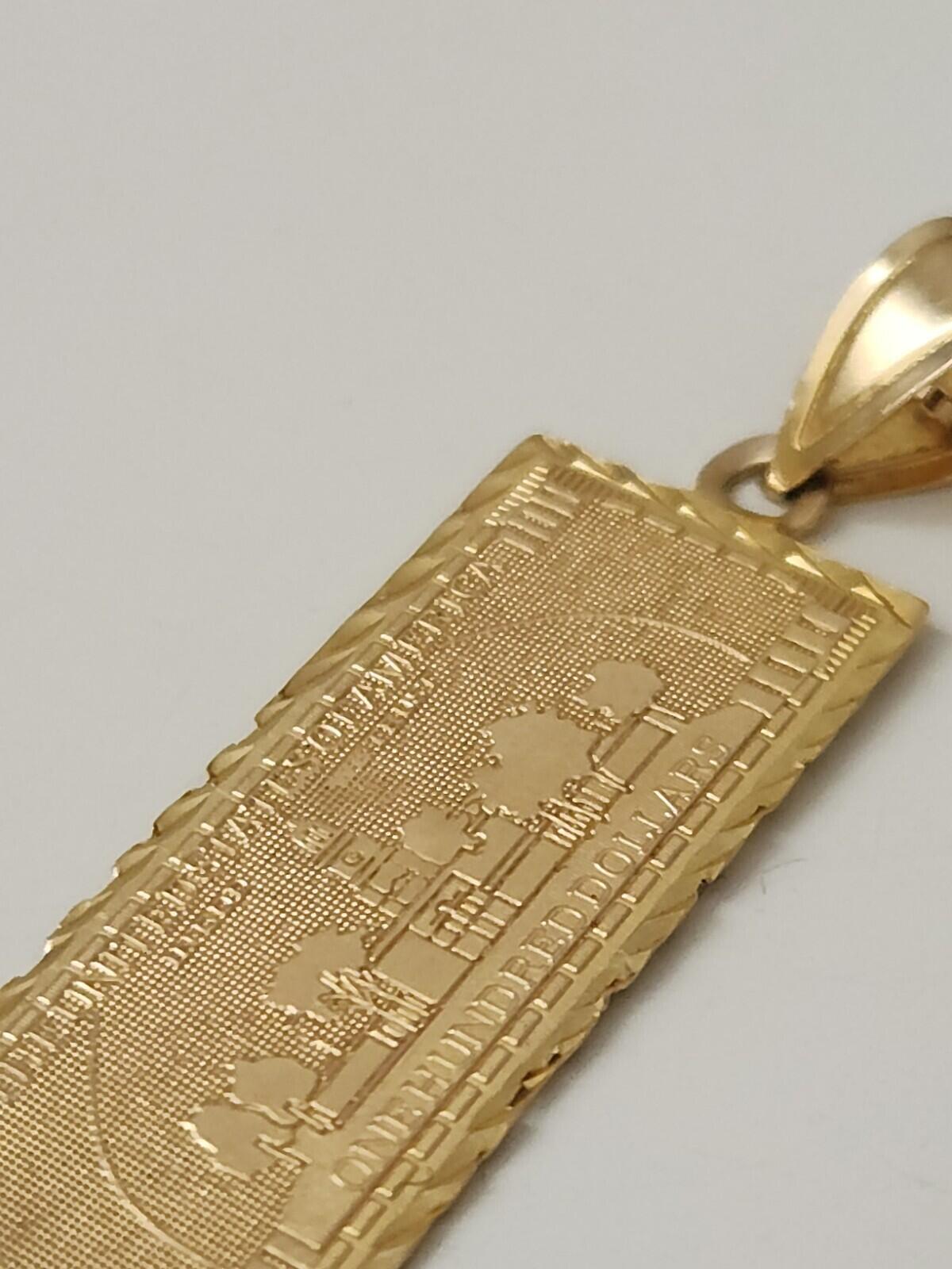 FW17 Supreme 100 Dollar Bill Gold Pendant + chain 14K Yellow Necklace