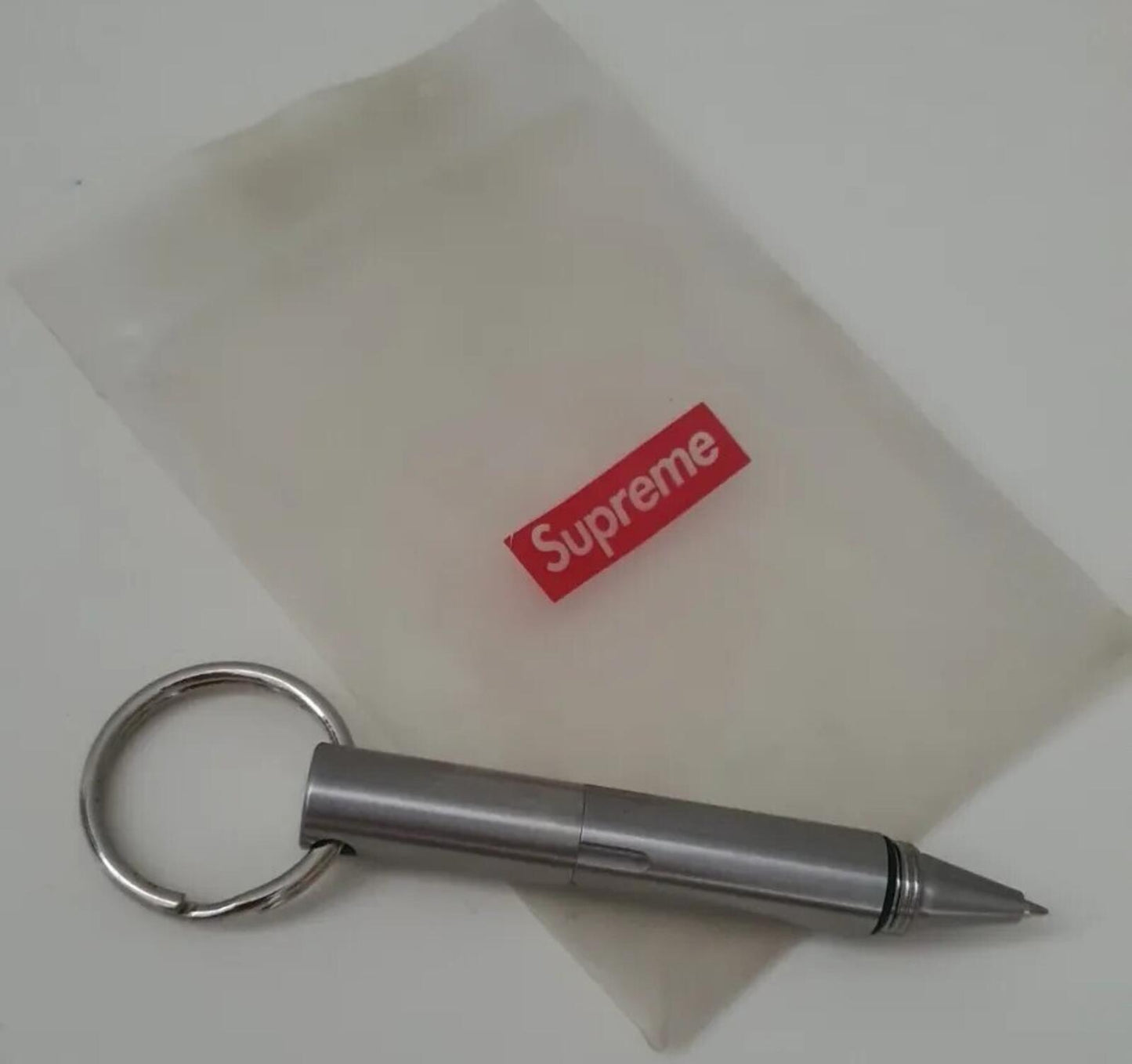 SS16 Supreme keychain Pen steel keyring silver small box logo Accessory