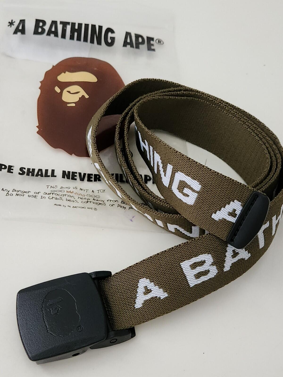 SS22 A BATHING APE Cinturón GI tejido oliva hebilla metálica BAPE Nuevo