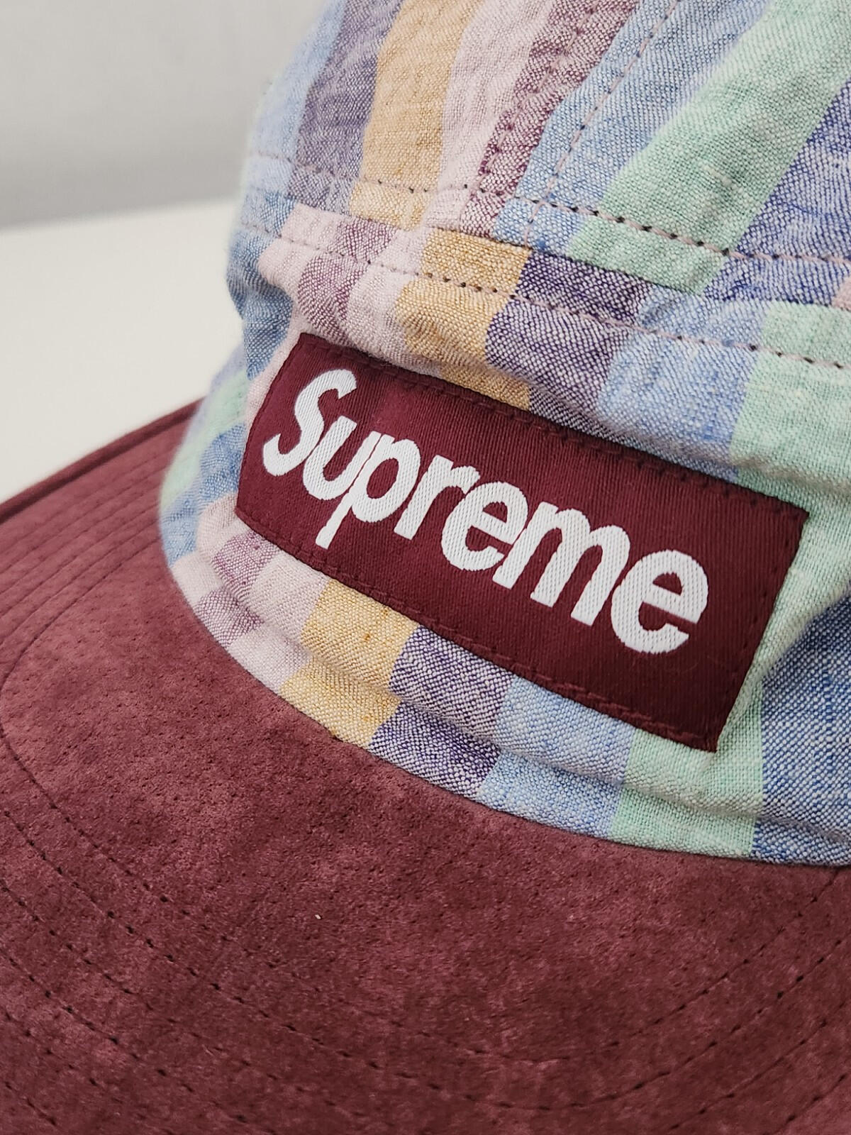 FW14 Supreme Striped Linen Suede Camp Cap 2014 Vintage