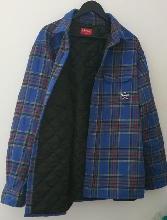 Camisa de franela a cuadros acolchada Supreme FW21 azul talla XL