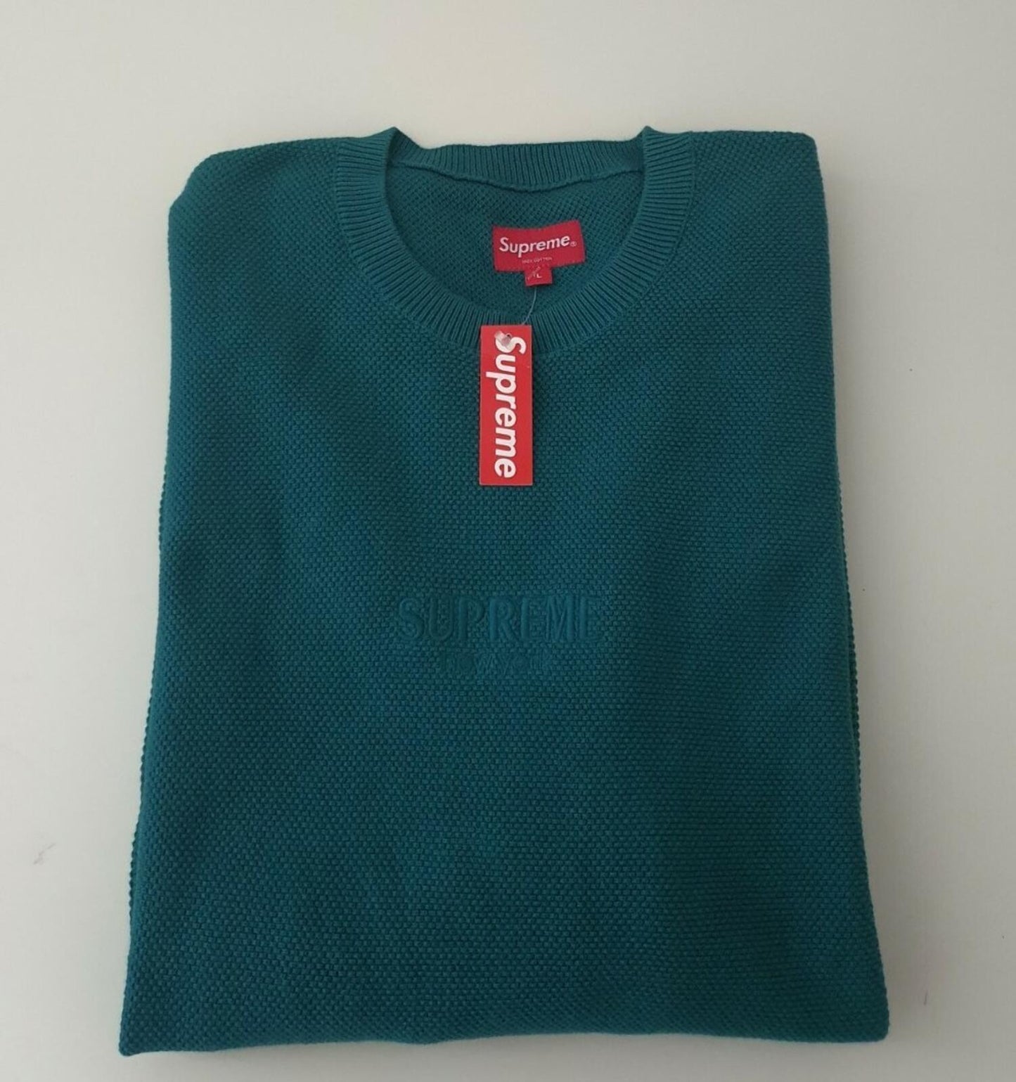 FW18 Supreme Pique Crewneck teal size L large sweater sweatshirt New With Tag