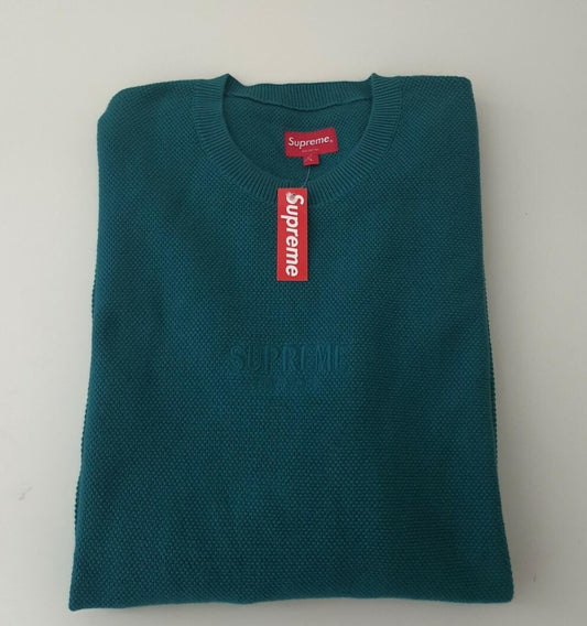 FW18 Supreme Pique Crewneck verde azulado talla L grande suéter sudadera Nuevo Con Etiqueta