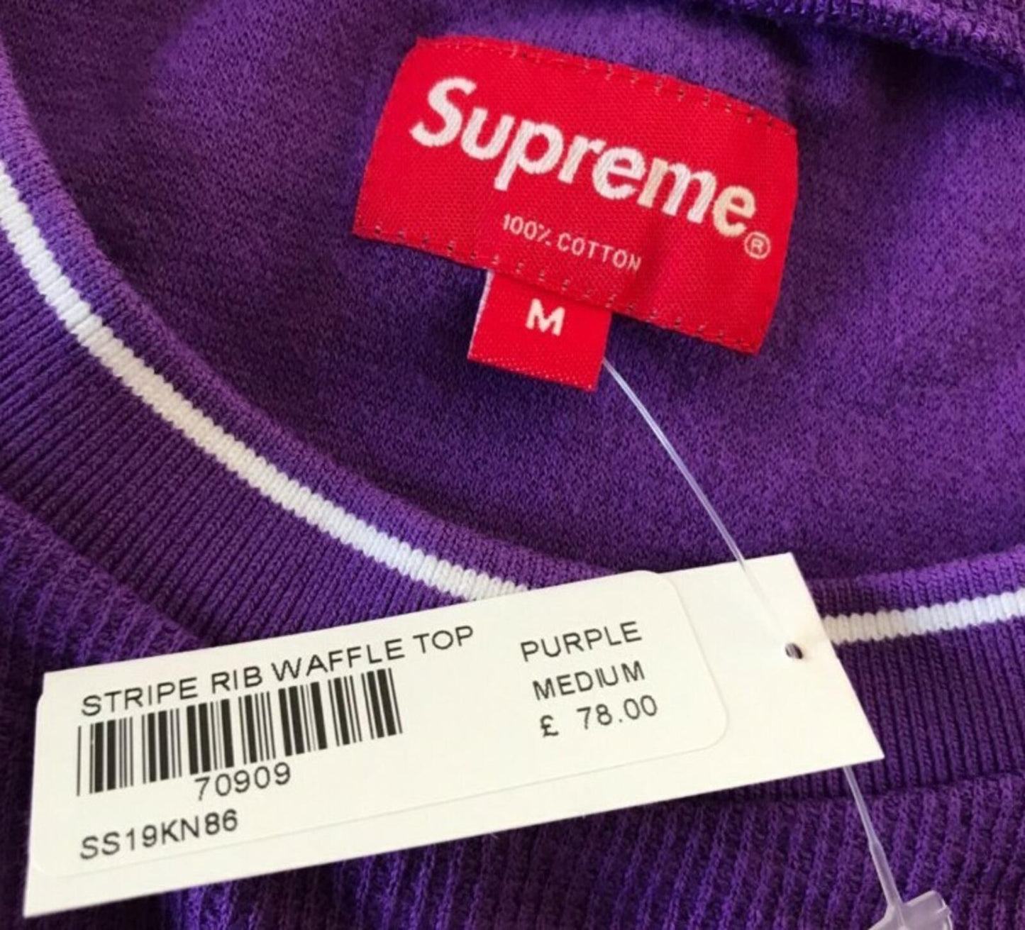 SS19 Supreme Stripe Rib Waffle Top Purple Tee Size M