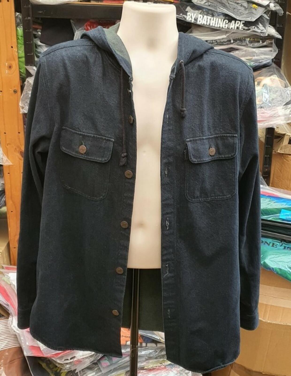 FW14 Supreme Eat The Rich Hooded Denim Shirt Indigo Größe M