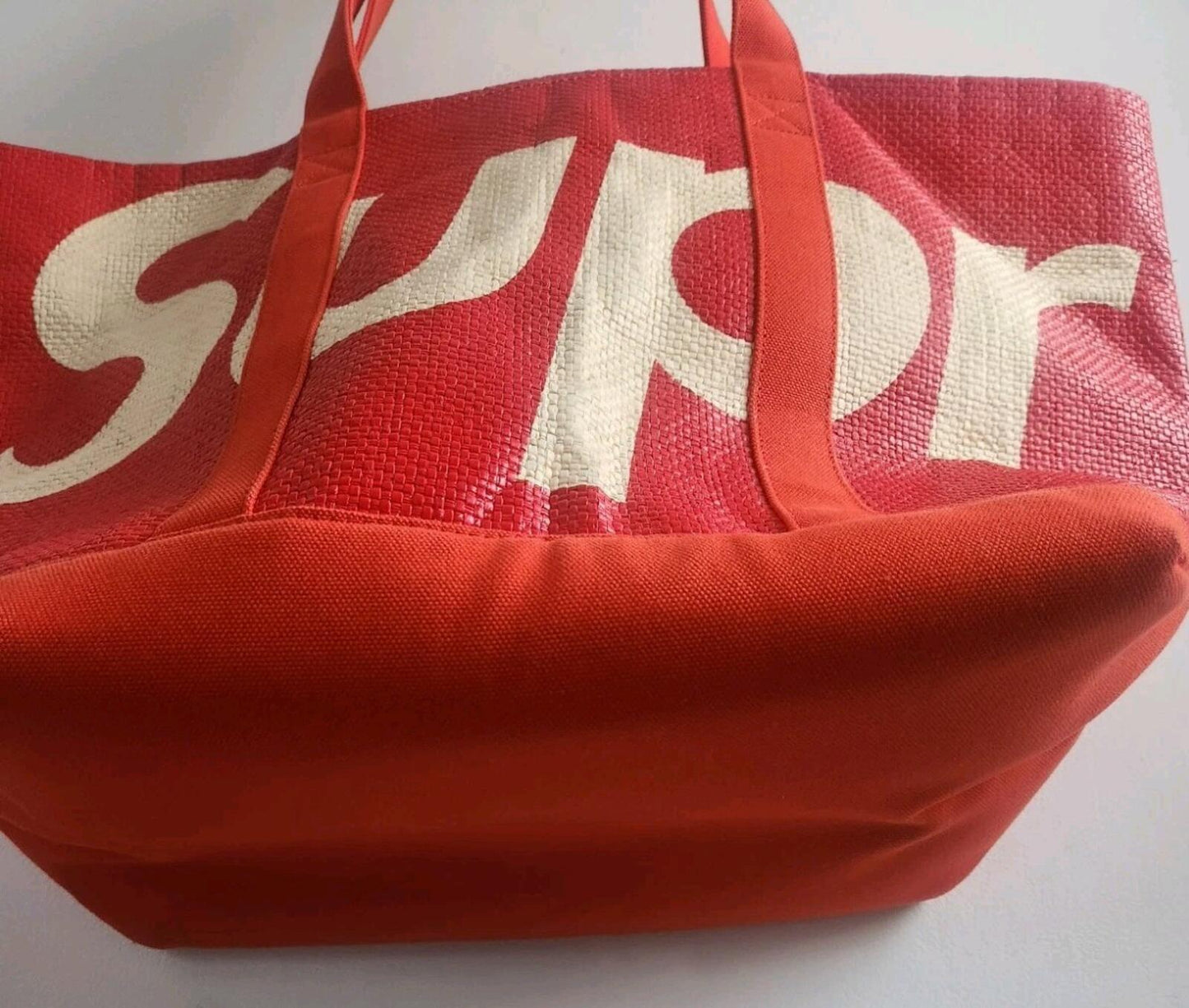 SS20 Supreme Raffia Tote Red Bag 18 oz. cotton canvas 24L big logo woven