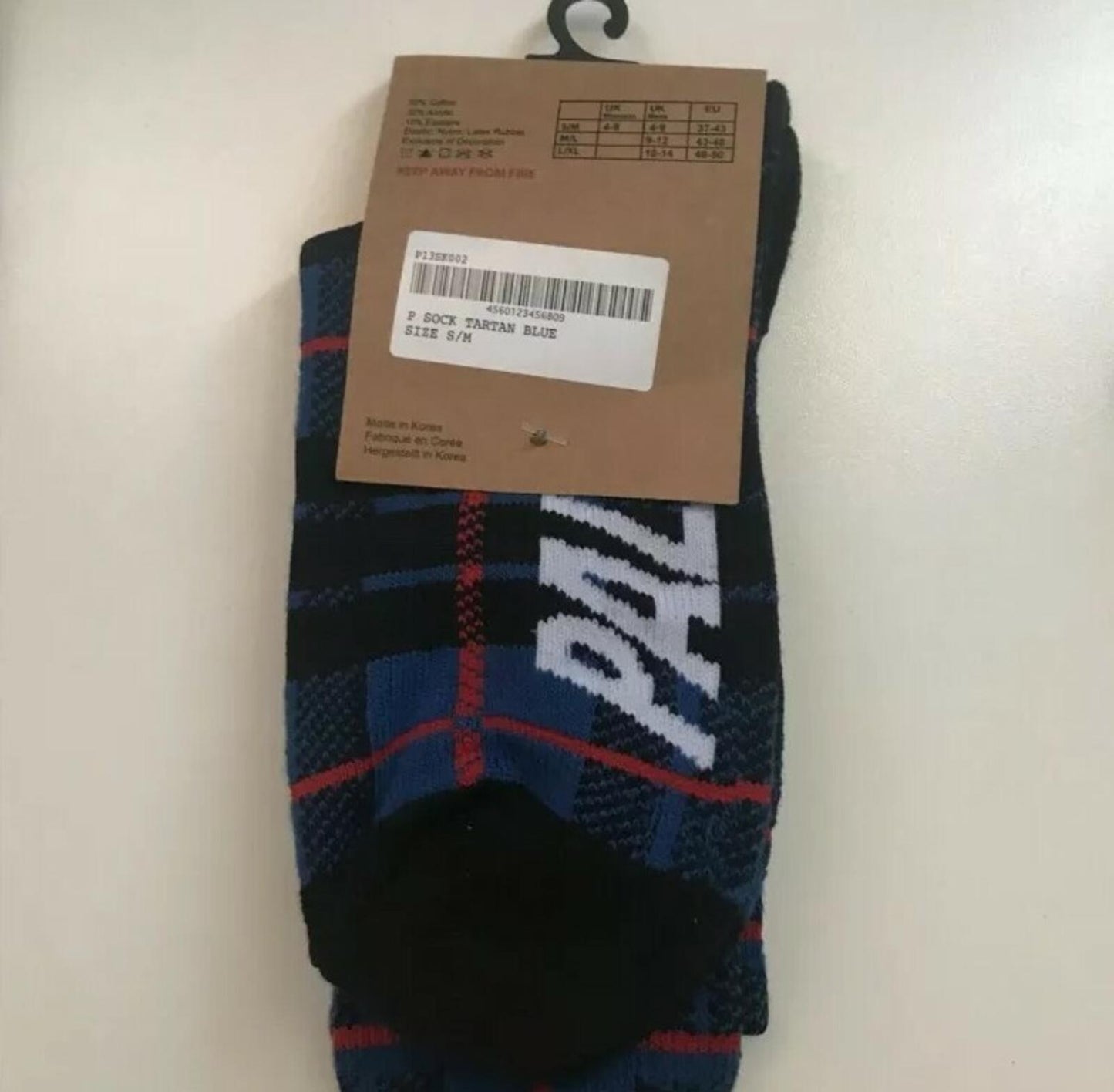 AW17 Palace P Socks tartan blue sock size S/M small / medium New