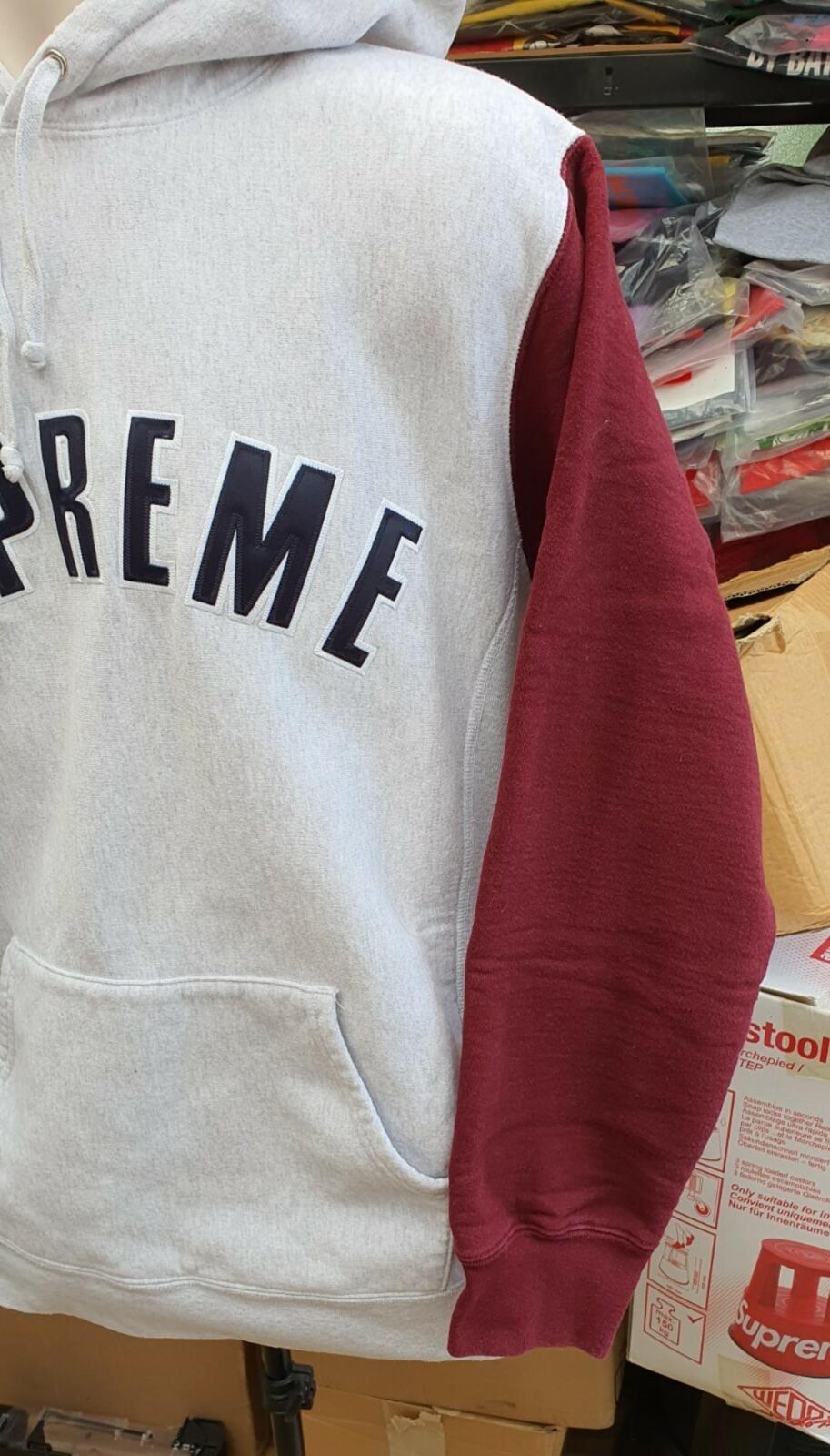 FW16 Supreme Color Blocked Arc Logo Kapuzenpullover Grau Größe XL