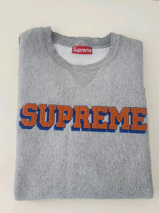 1996 Supreme Rundhals-Sweatshirt Mittelgrau Orange Blau Logo Vintage Grail