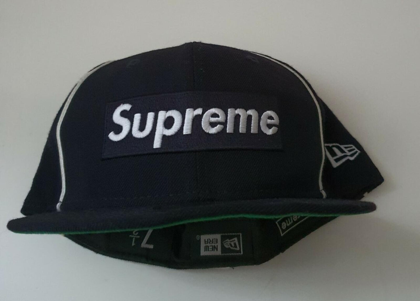 SS17 Supreme New Era 59fifty Piping Box Logo Cap Navy Size 7 1/2