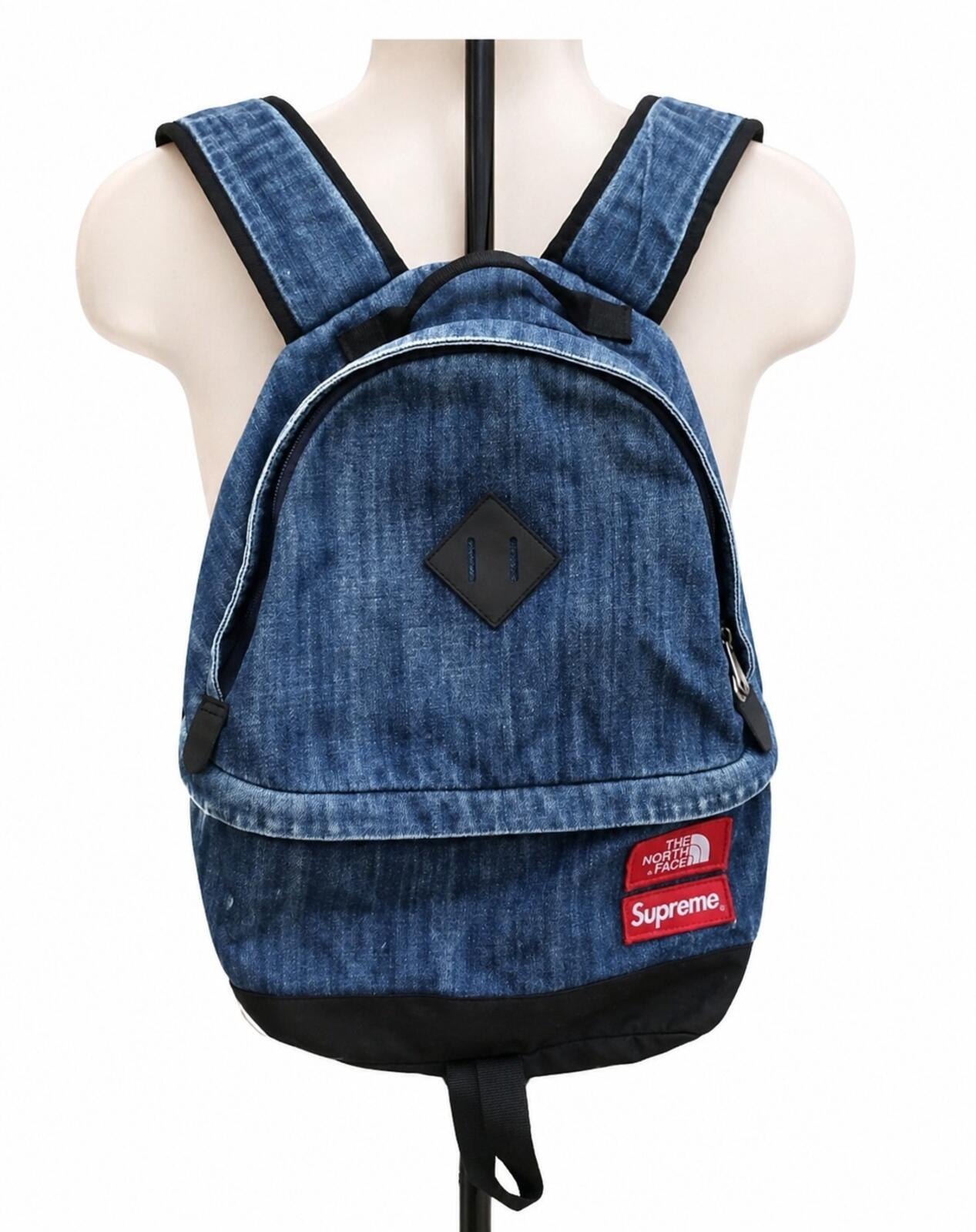 SS15 Supreme x The North Face Denim Day Pack Rucksack Blau