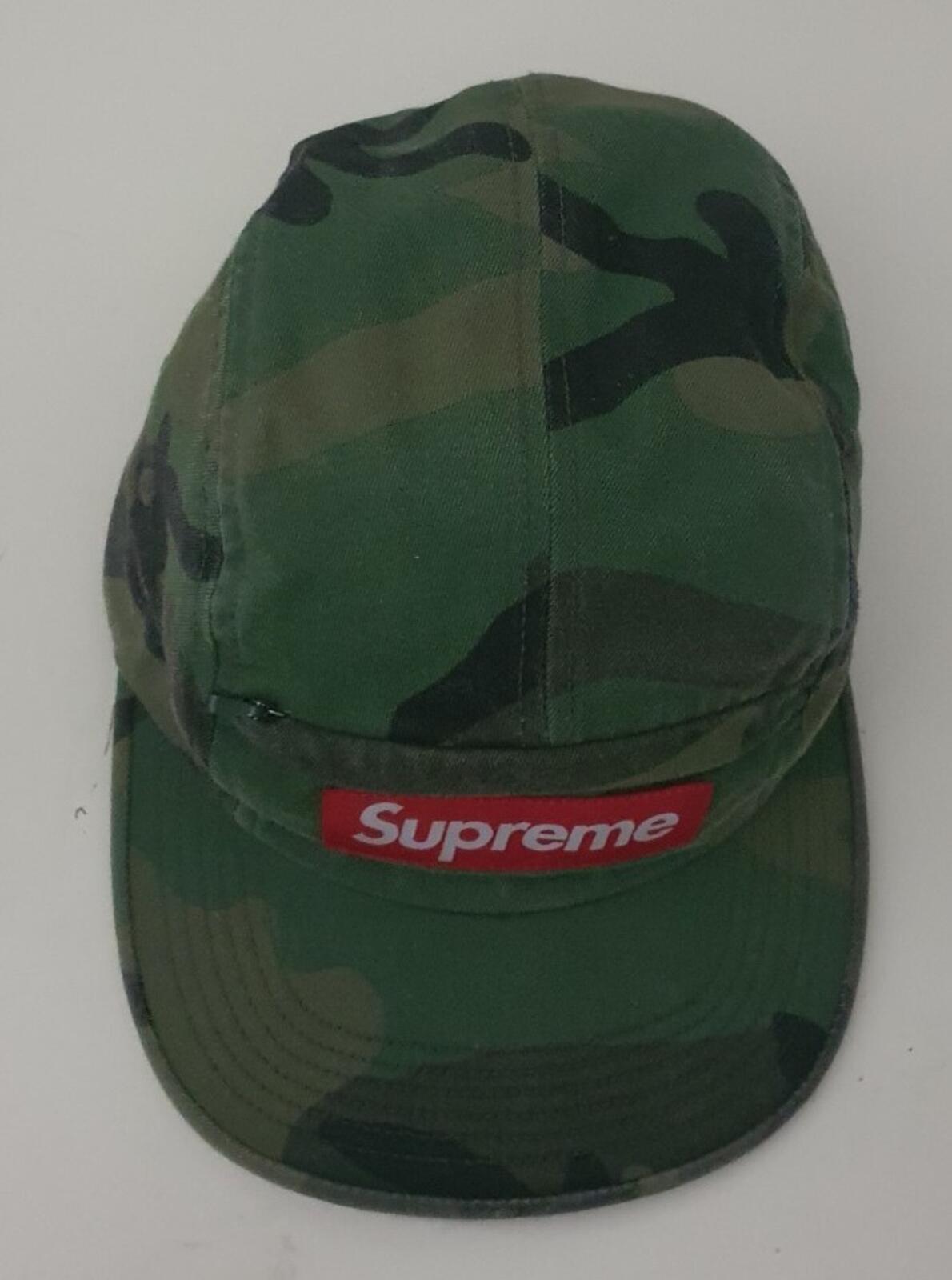 SS17 Supreme Front Panel Zip camp cap Woodland Camo Hat Red box logo