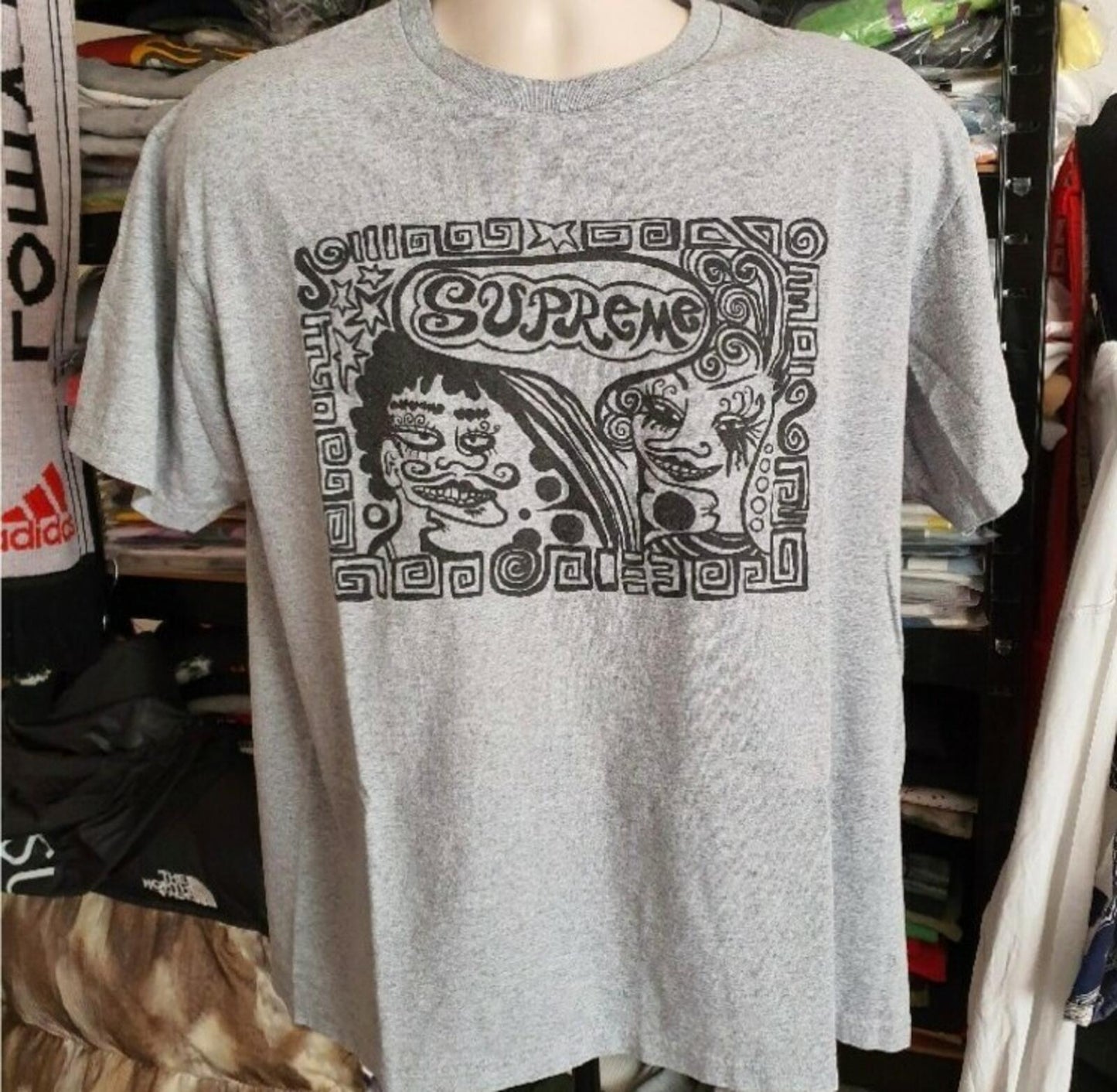 FW18 Supreme Faces tee M medium heather grey T-shirt