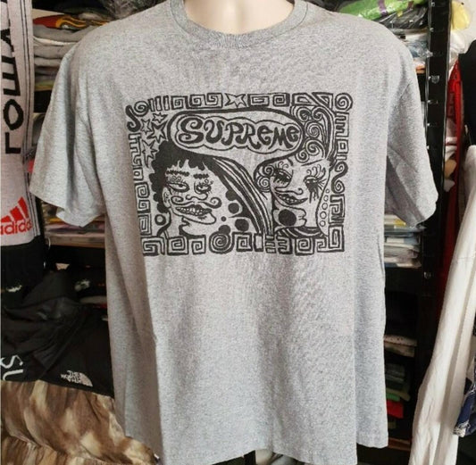 Camiseta Supreme Faces FW18 talla M, color gris jaspeado