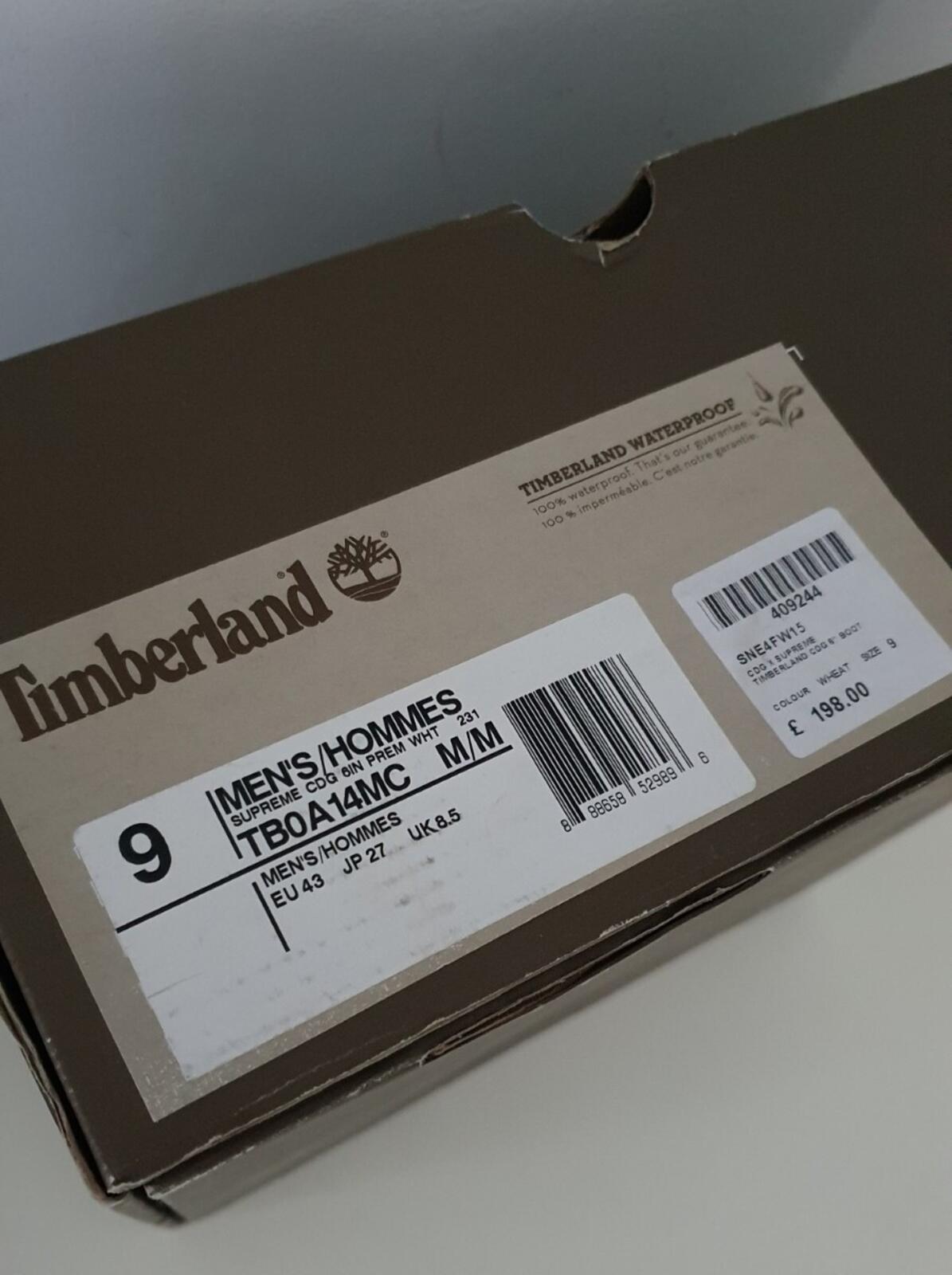 FW15 Supreme x Comme Des Garcons Timberland 6" boot UK 8.5 US 9 EU 43 CDG wheat
