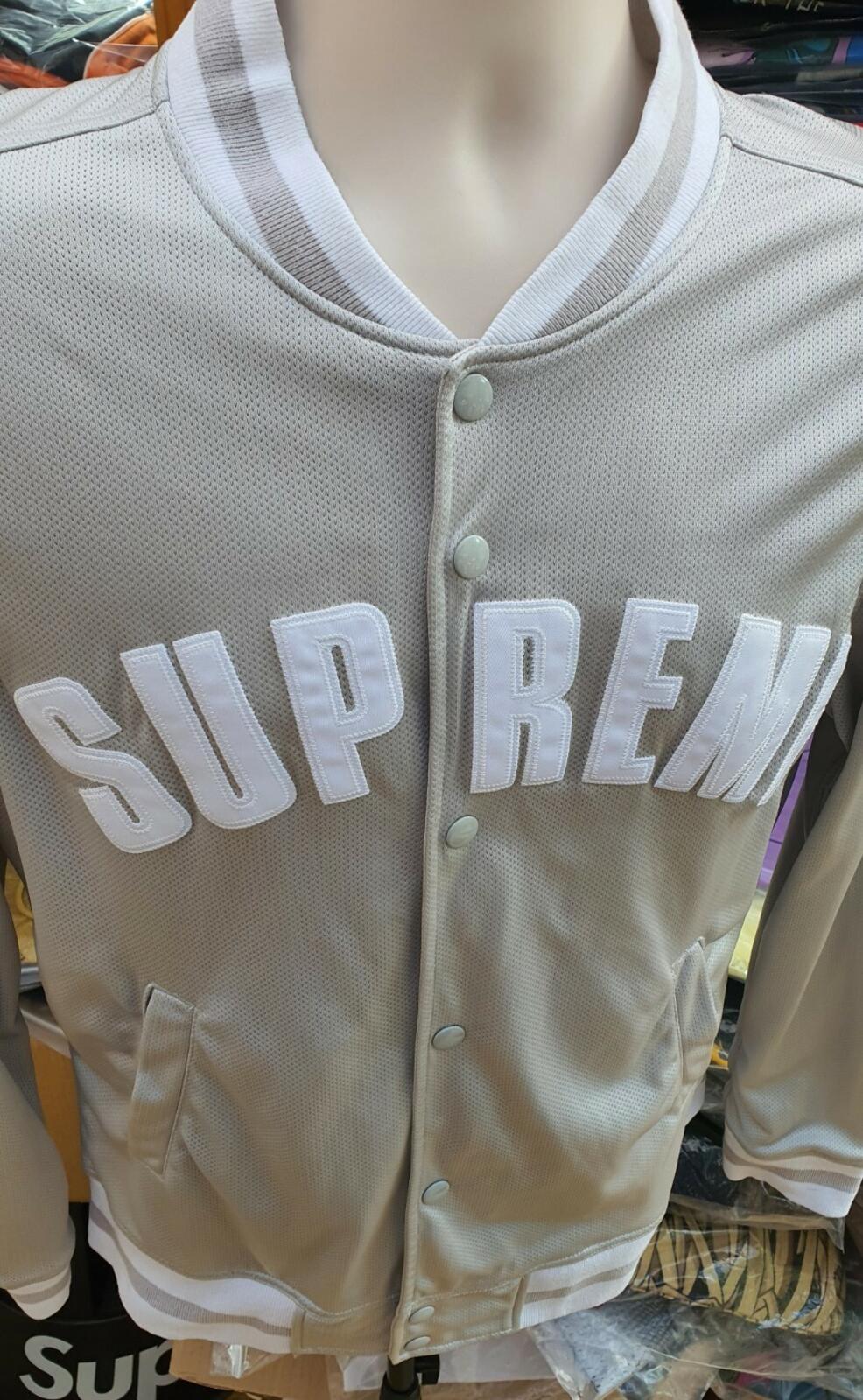SS15 Supreme Mesh Nylon Varsity Jacket Silver Size M