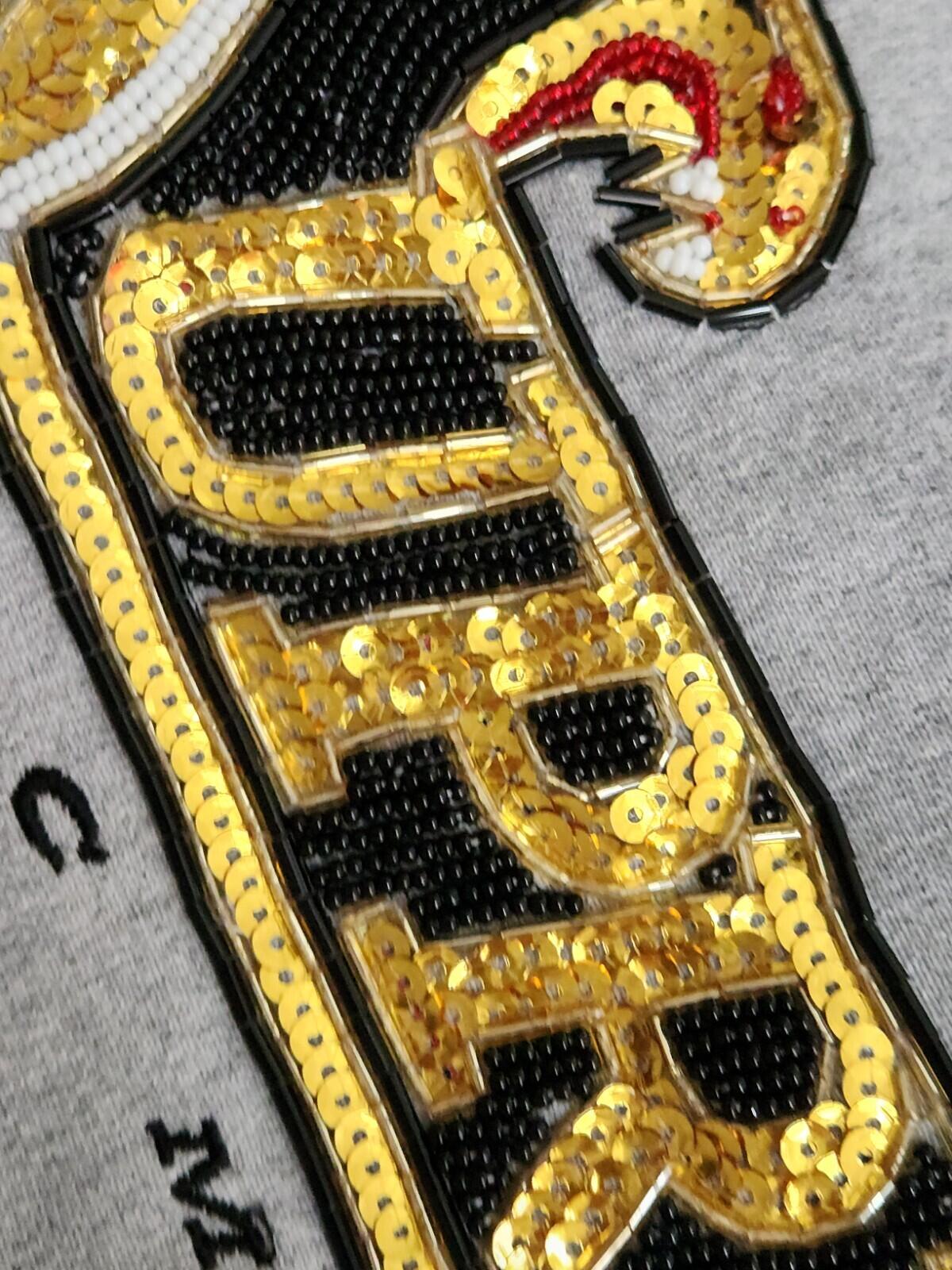 Sudadera con capucha FW19 Supreme Sequin Viper talla L, color gris jaspeado