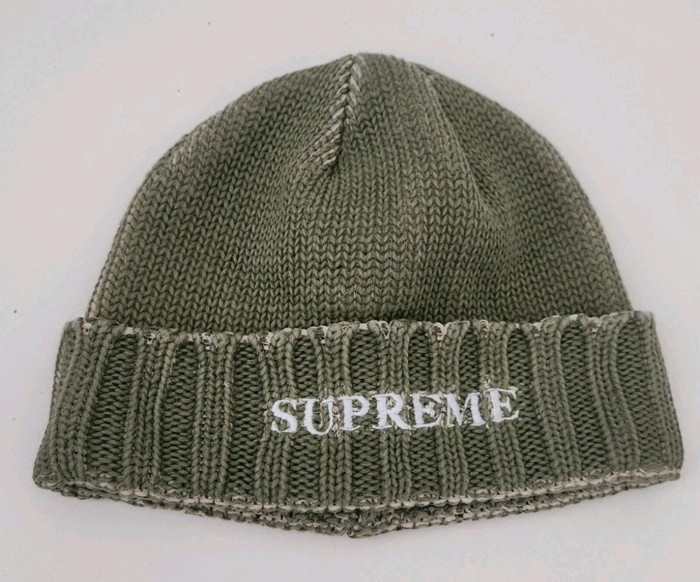 SS22 Supreme Overprint Beanie Olive Cotton Hat Green