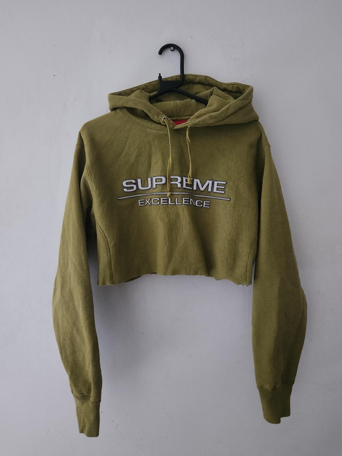 FW17 Supreme Reflective Excellence Hooded Sweatshirt Olive Size M CROPPED
