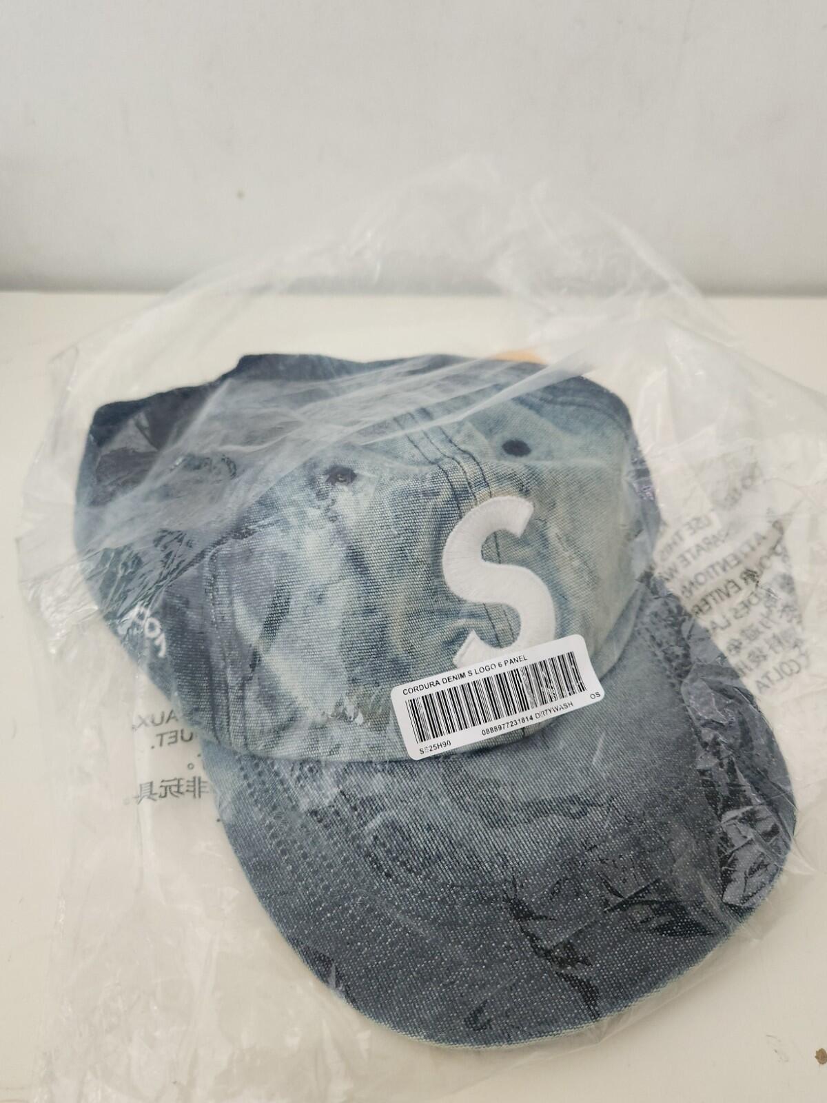 SS24 Supreme Cordura Denim S Logo 6-Panel Cap Bleached Indigo