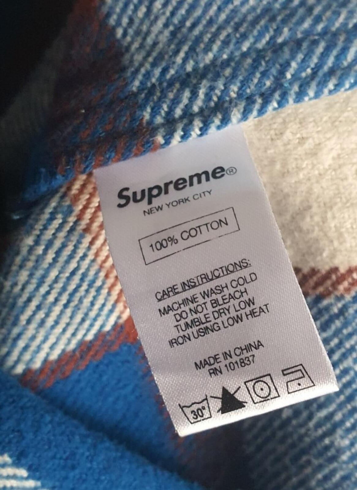 FW14 Supreme Heavyweight Plaid Flannel shirt Blue green Size M Medium thick Rare
