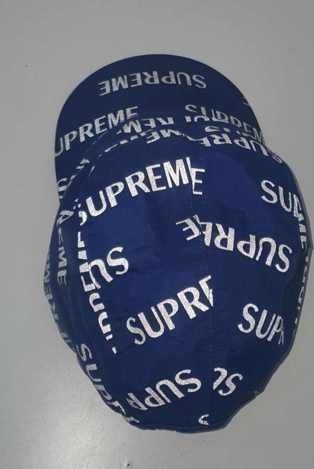 FW16 Supreme 3M Reflective Repeat Camp Cap Blau Hut Box Logo Wasserabweisend