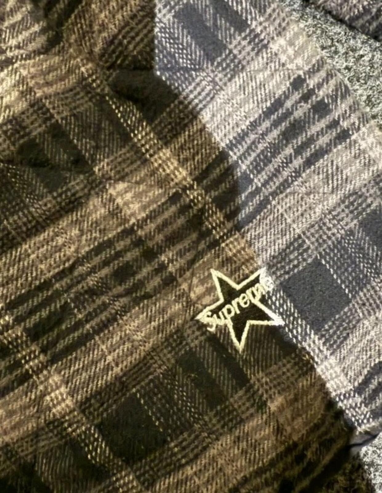 FW19 Supreme Quilted Plaid Zip Up Shirt Black Size L
