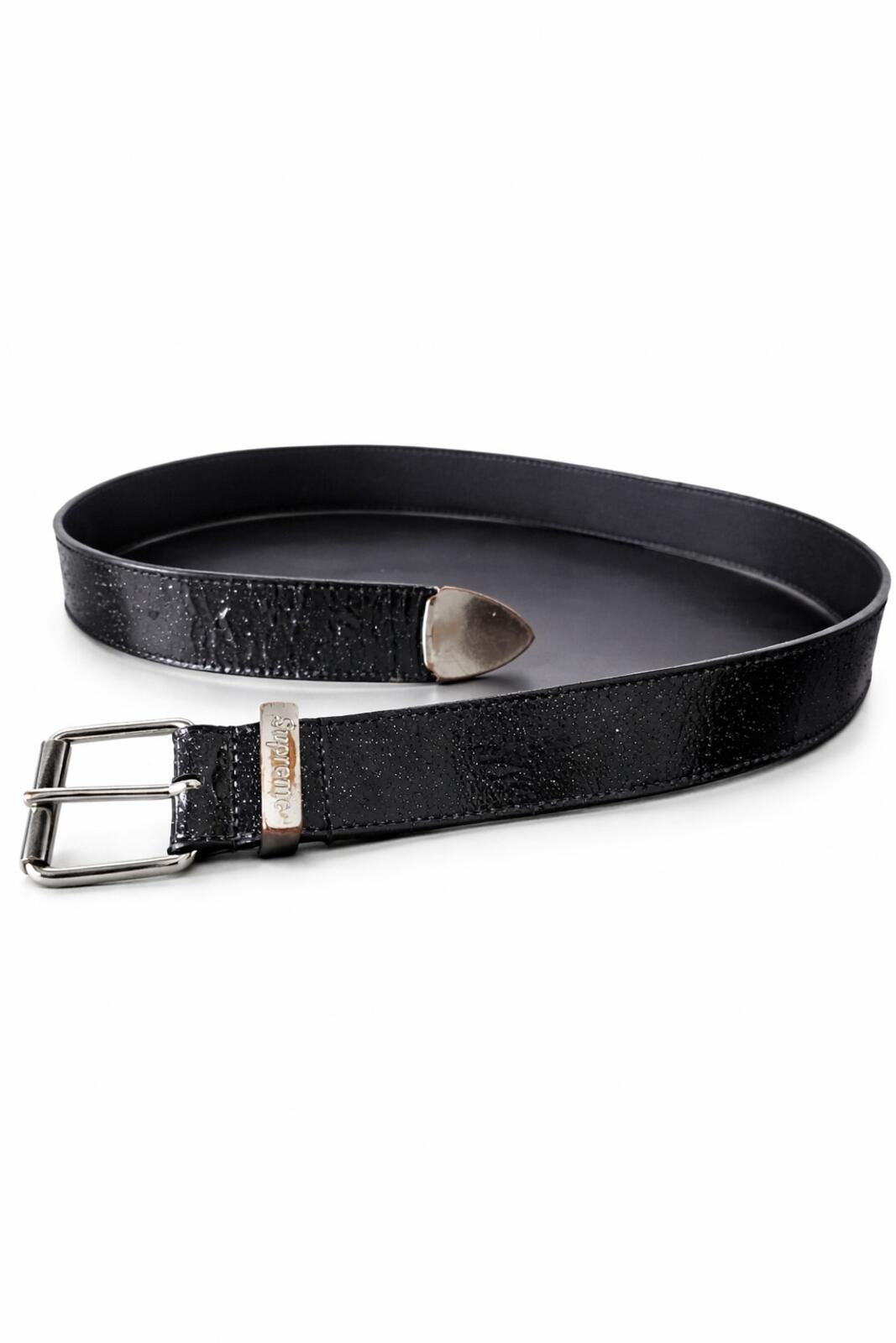 FW22 Supreme Glitter Vinyl Ranger Gürtel Schwarzes Leder Größe M