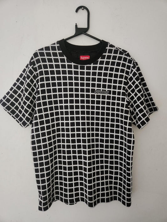 SS19 Supreme Grid Jacquard Camiseta Manga Corta M Mediana negra blanca