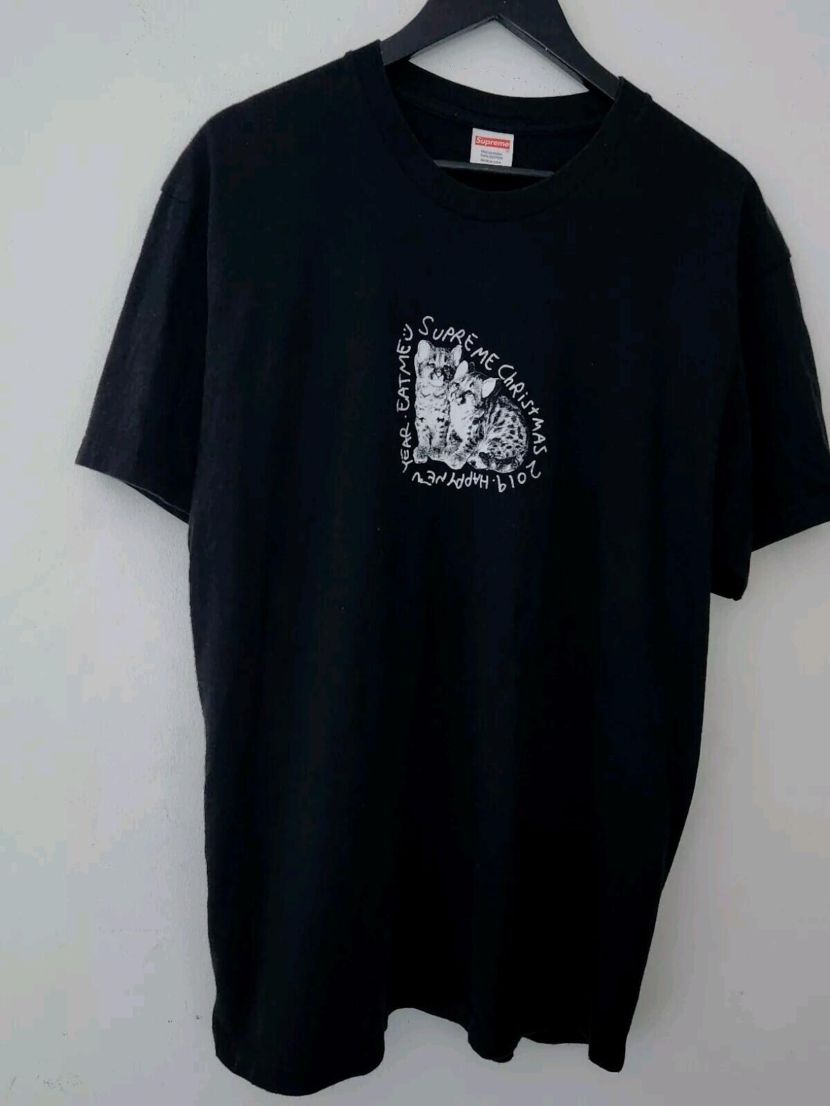 FW19 Supreme Eat me Tee schwarzes T-Shirt Größe L large cats Weihnachten frohes neues Jahr