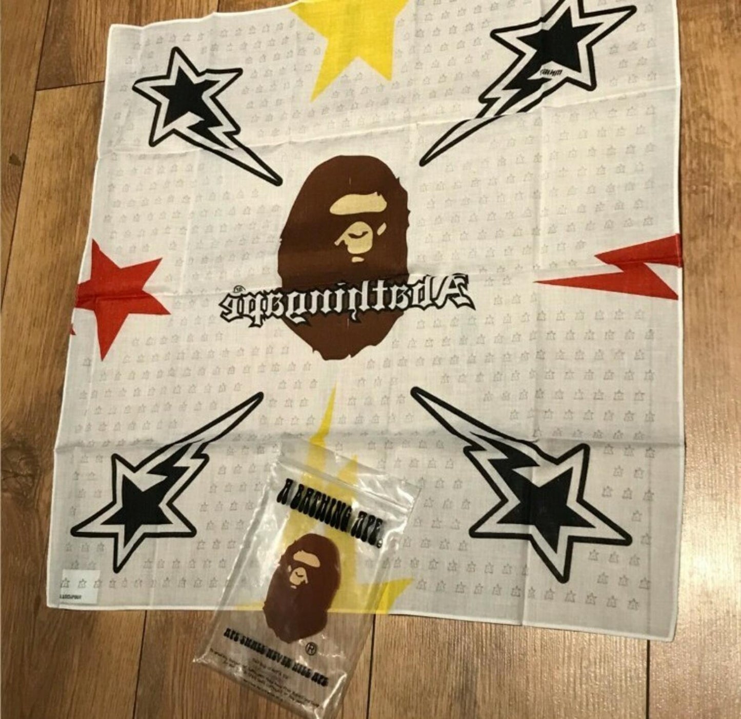 A BATHING APE Bapesta Head Bandana White BAPE rare made in Japan scarf Vintage