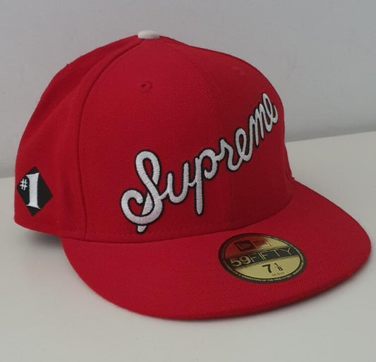 Gorra ajustada New Era 59fifty Supreme NO 1 Script SS12 talla 7 1/8 roja Vintage
